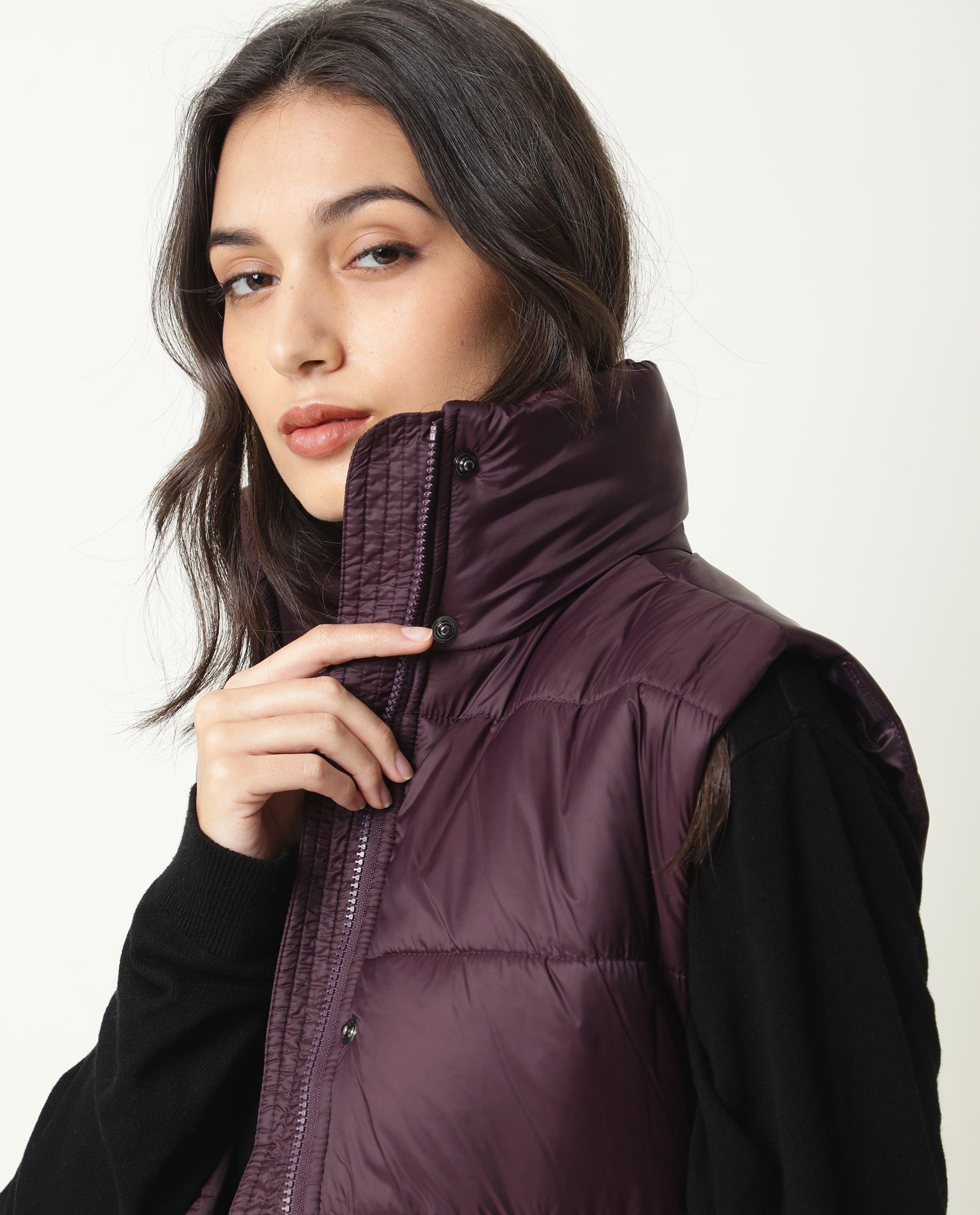 Rareism Women's Ziazan Maroon Polyester High Neck Plain Sleeveless Regular Fit Jacket