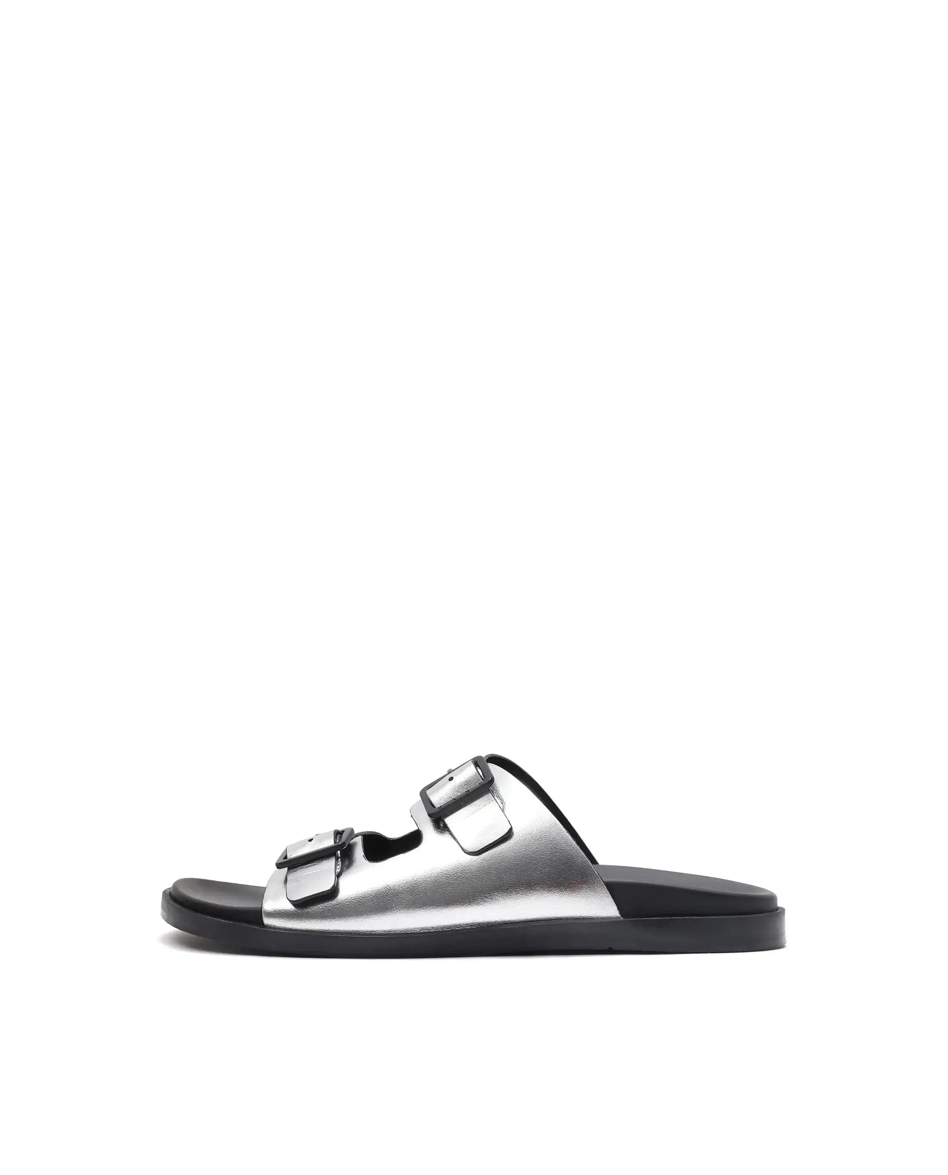 RAREZ Rare Rabbit Men's Raro Silver Leather Slip - On Closure Sandal