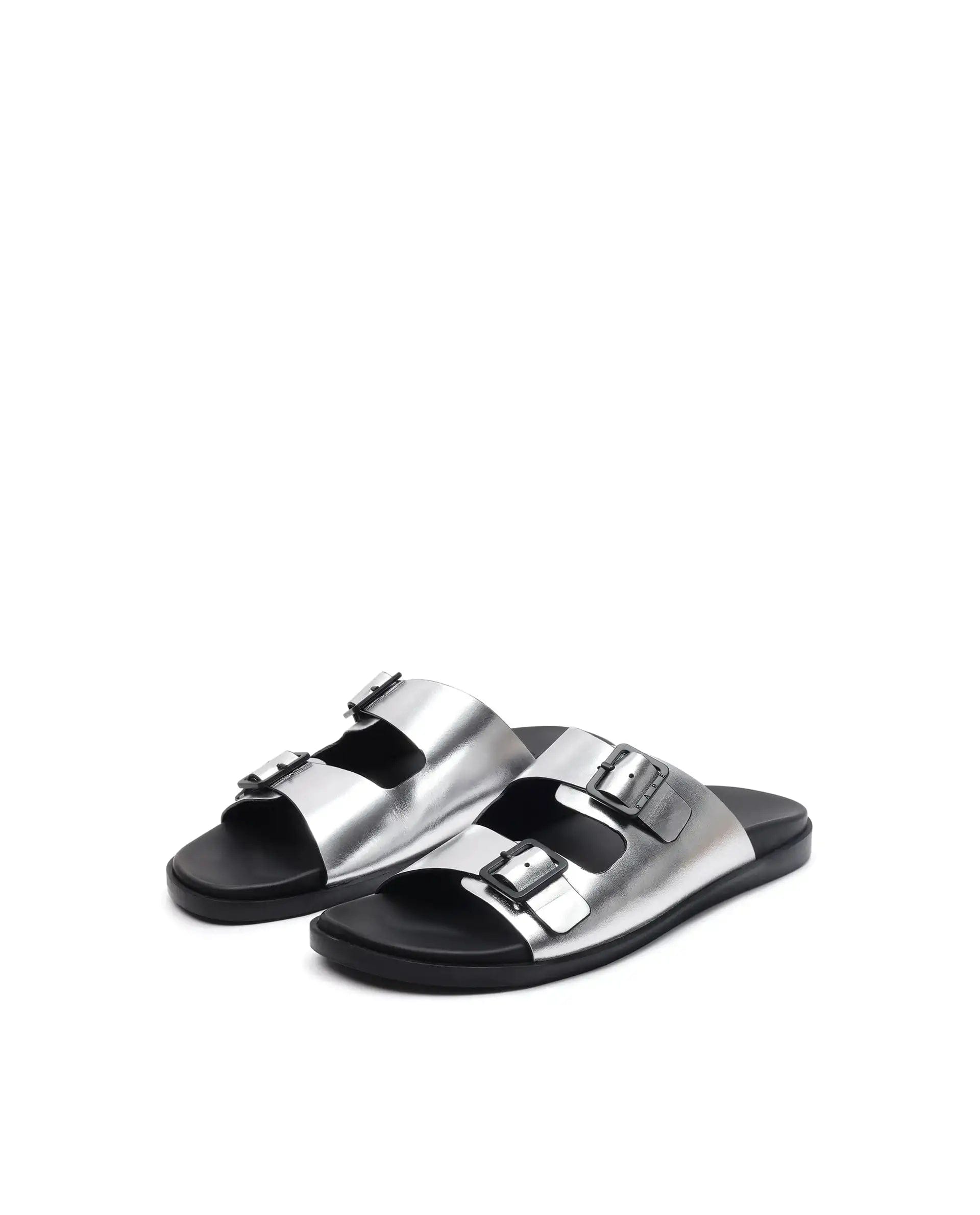 RAREZ Rare Rabbit Men's Raro Silver Leather Slip - On Closure Sandal