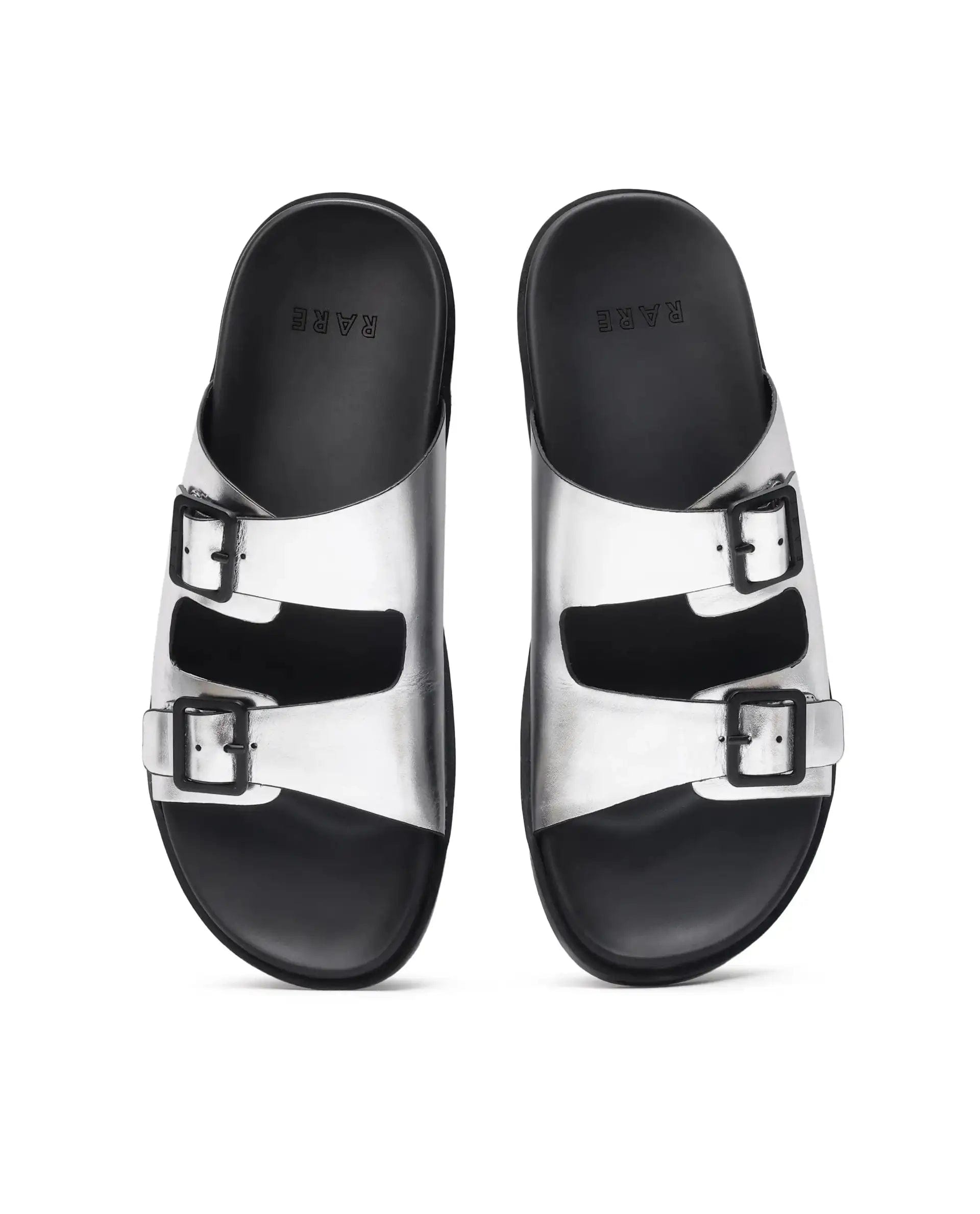 RAREZ Rare Rabbit Men's Raro Silver Leather Slip - On Closure Sandal