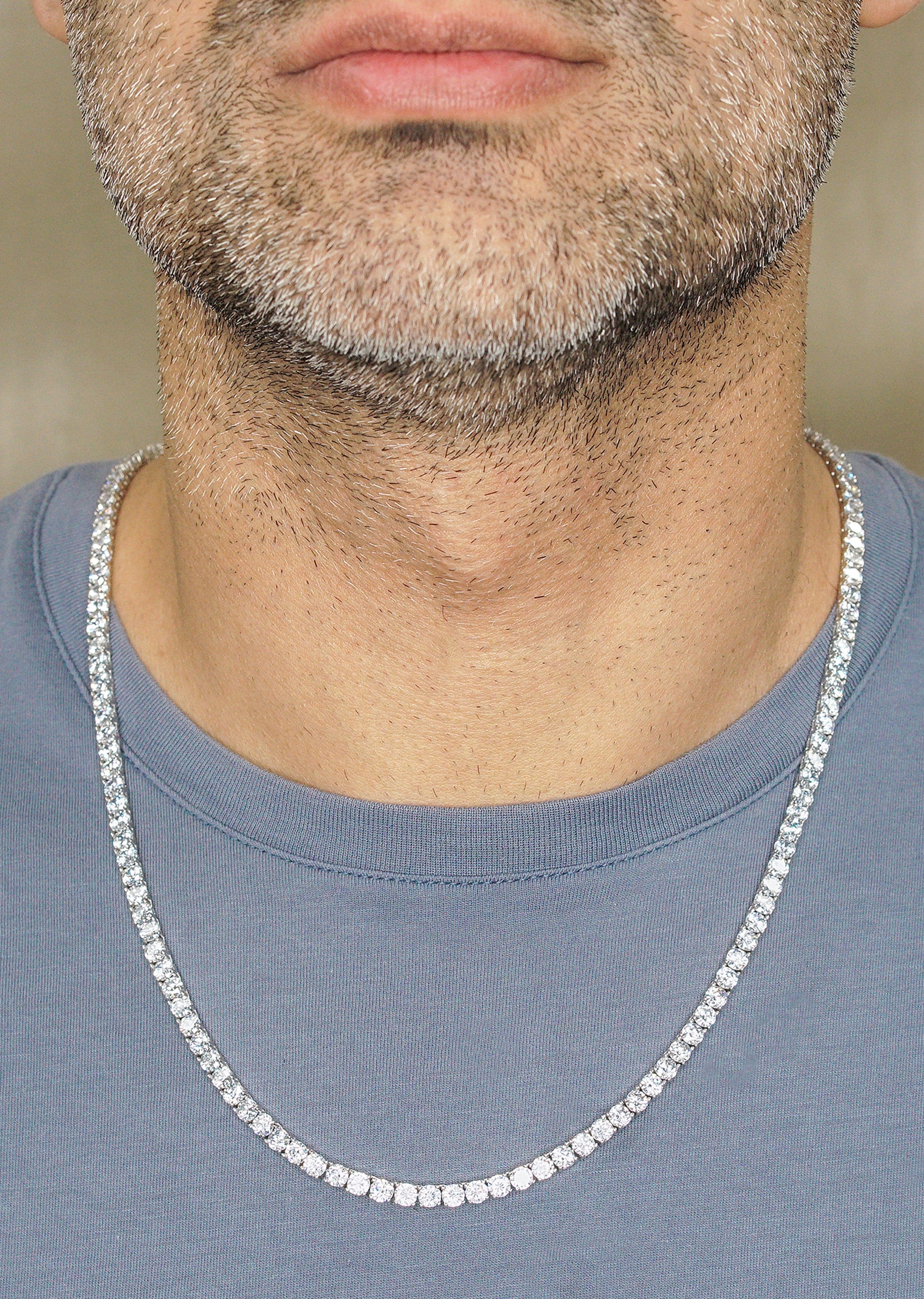 Manufacturer 43 Silver Chain - Mens White Tennis Chain / Necklace - 4 mm