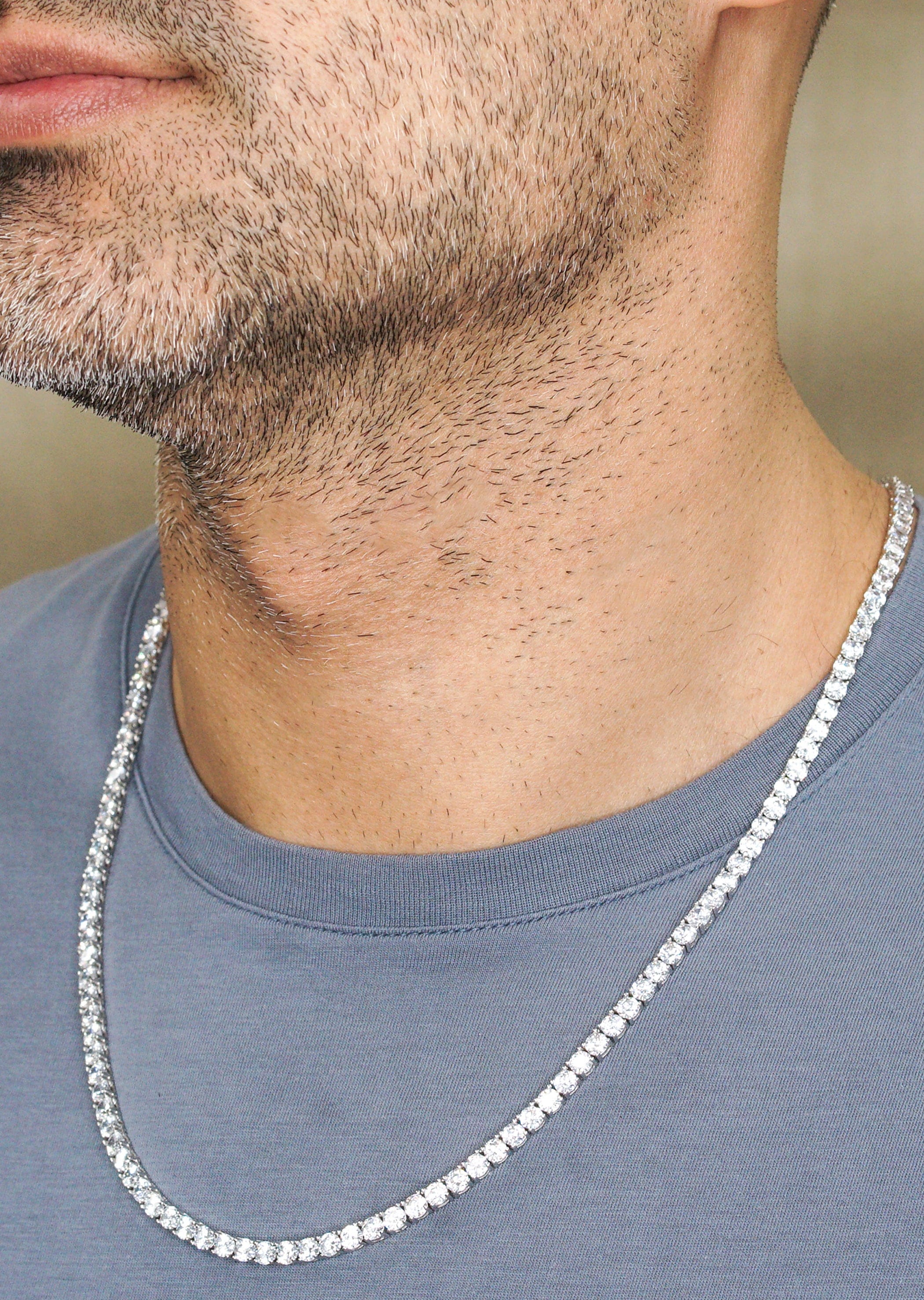 Manufacturer 43 Silver Chain - Mens White Tennis Chain / Necklace - 4 mm