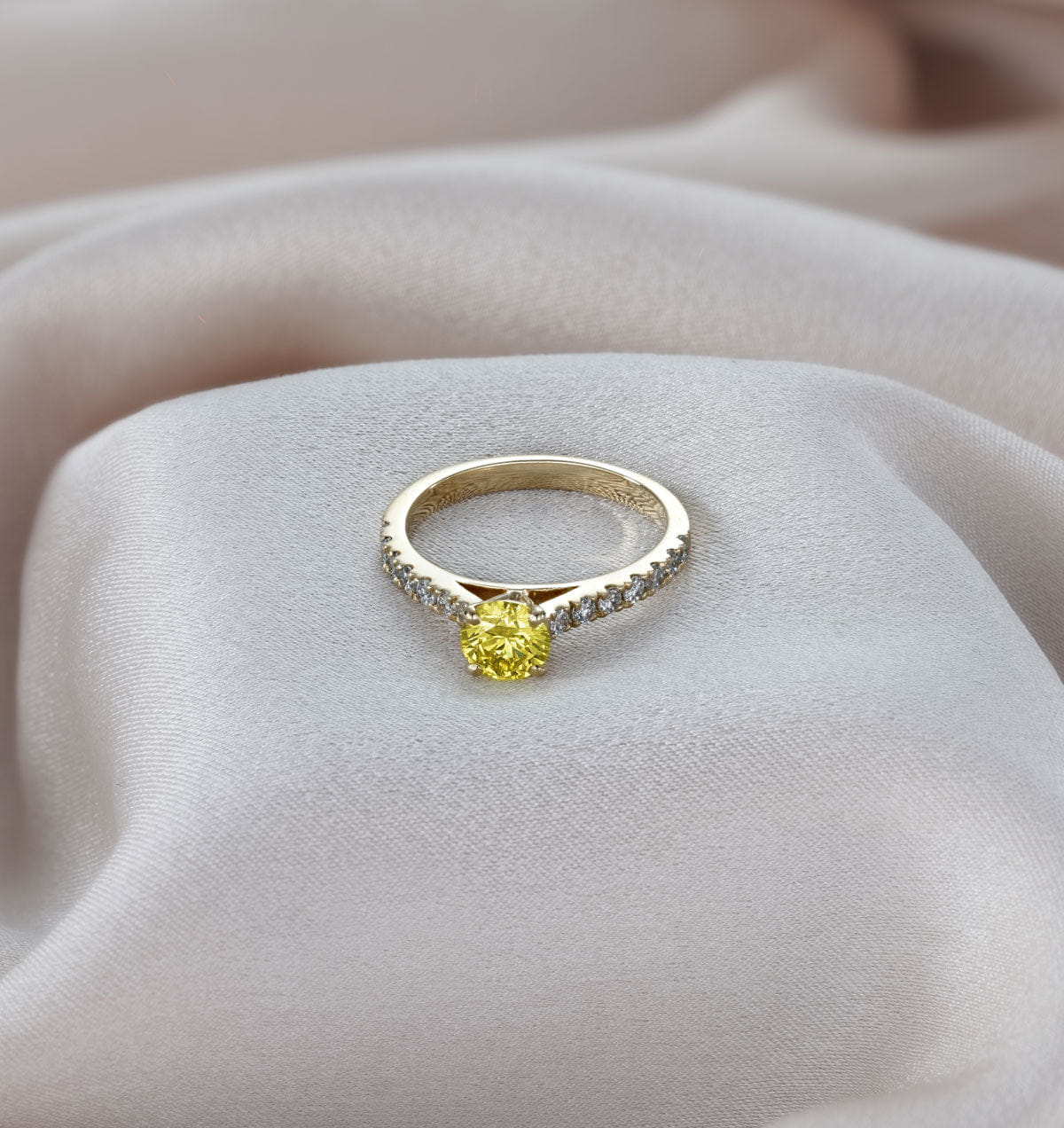 Diamond Natalia Yellow Lab Diamond 0.91ct Side Stone Ring in 18K Yellow Gold - Elara Collection