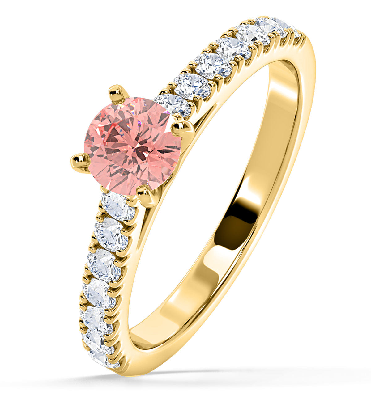 Diamond Natalia Pink Lab Diamond 0.91ct Side Stone Ring in 18K Yellow Gold - Elara Collection