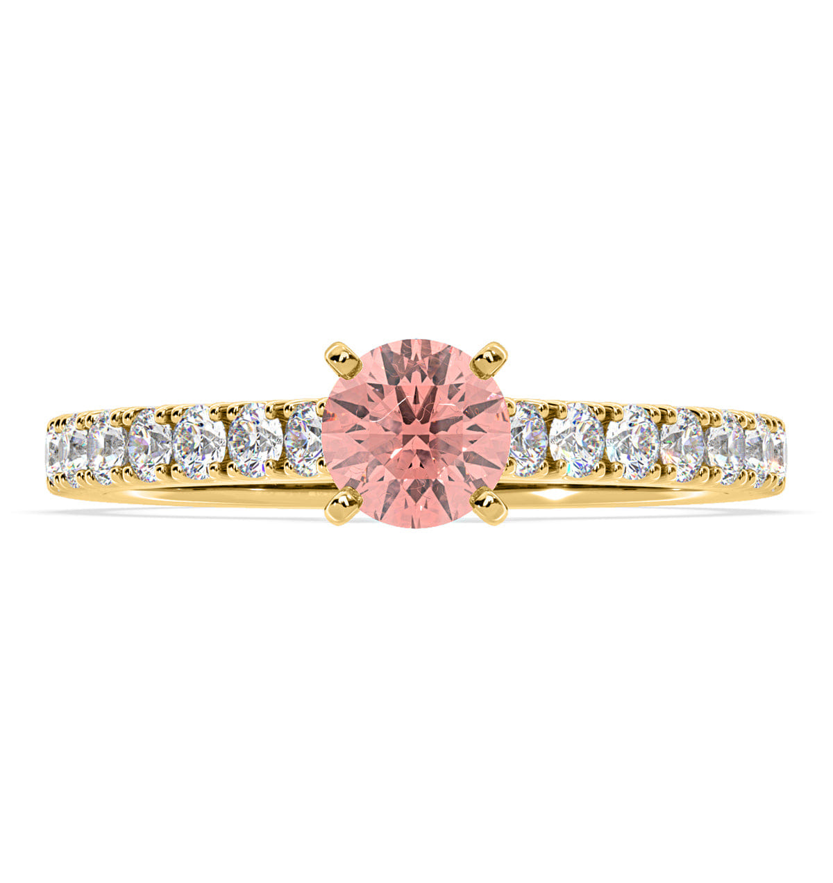 Diamond Natalia Pink Lab Diamond 0.91ct Side Stone Ring in 18K Yellow Gold - Elara Collection