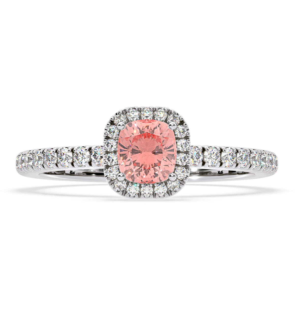Beatrice Pink Lab Diamond 1.00ct Cushion Halo Ring in Platinum - Elara Collection