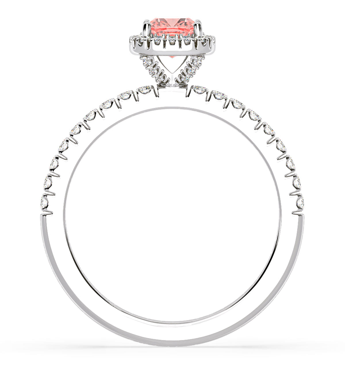 Beatrice Pink Lab Diamond 1.00ct Cushion Halo Ring in Platinum - Elara Collection