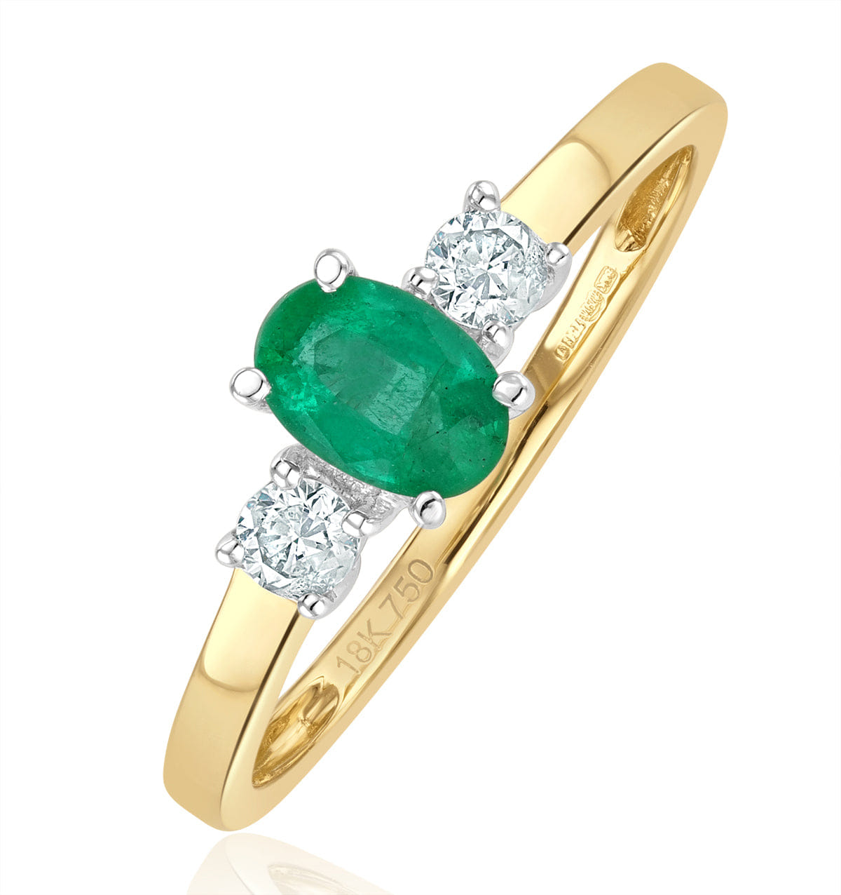 Diamond Emerald 6 x 4 mm And Diamond 18K Gold Ring N4314