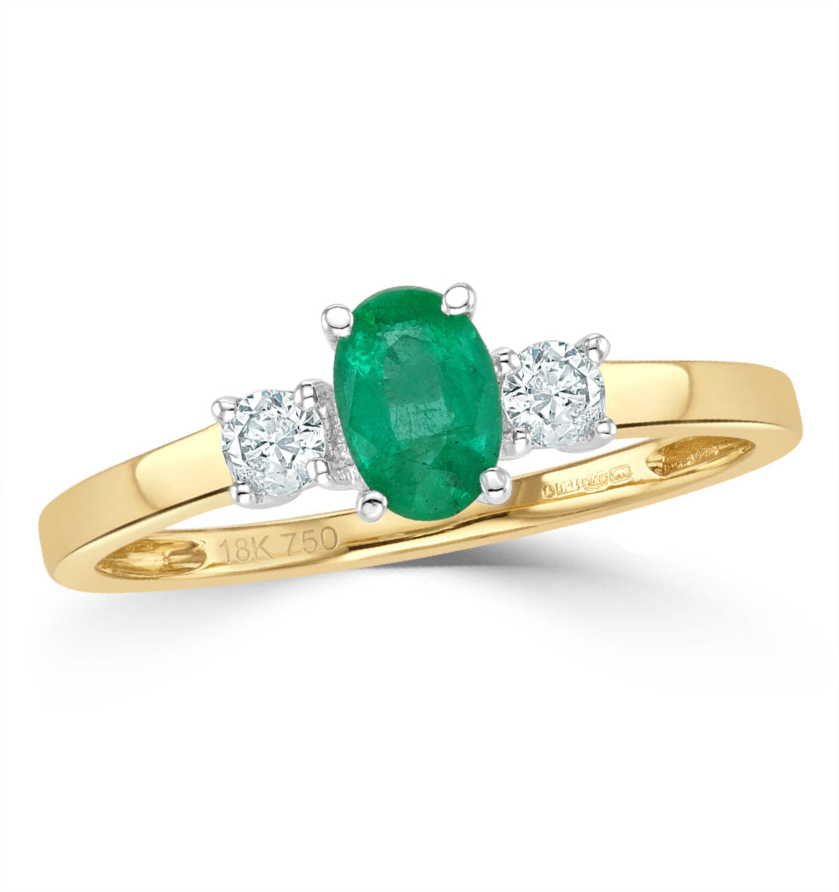 Diamond Emerald 6 x 4 mm And Diamond 18K Gold Ring N4314