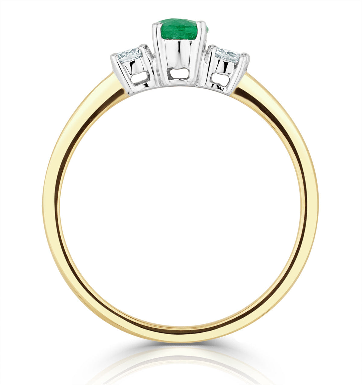 Diamond Emerald 6 x 4 mm And Diamond 18K Gold Ring N4314