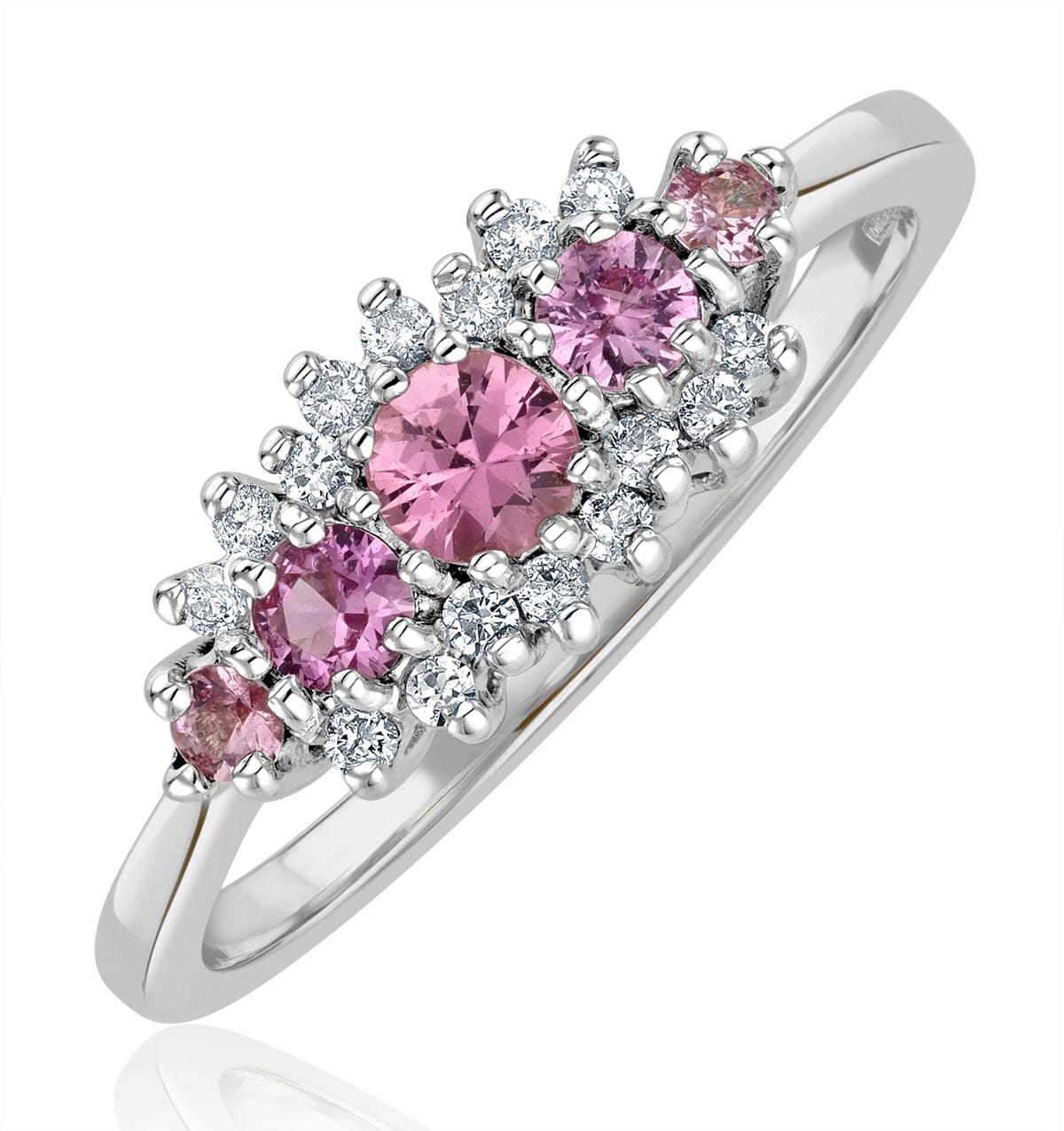 Diamond Pink Sapphire and 0.12ct Diamond Ring 9K White Gold