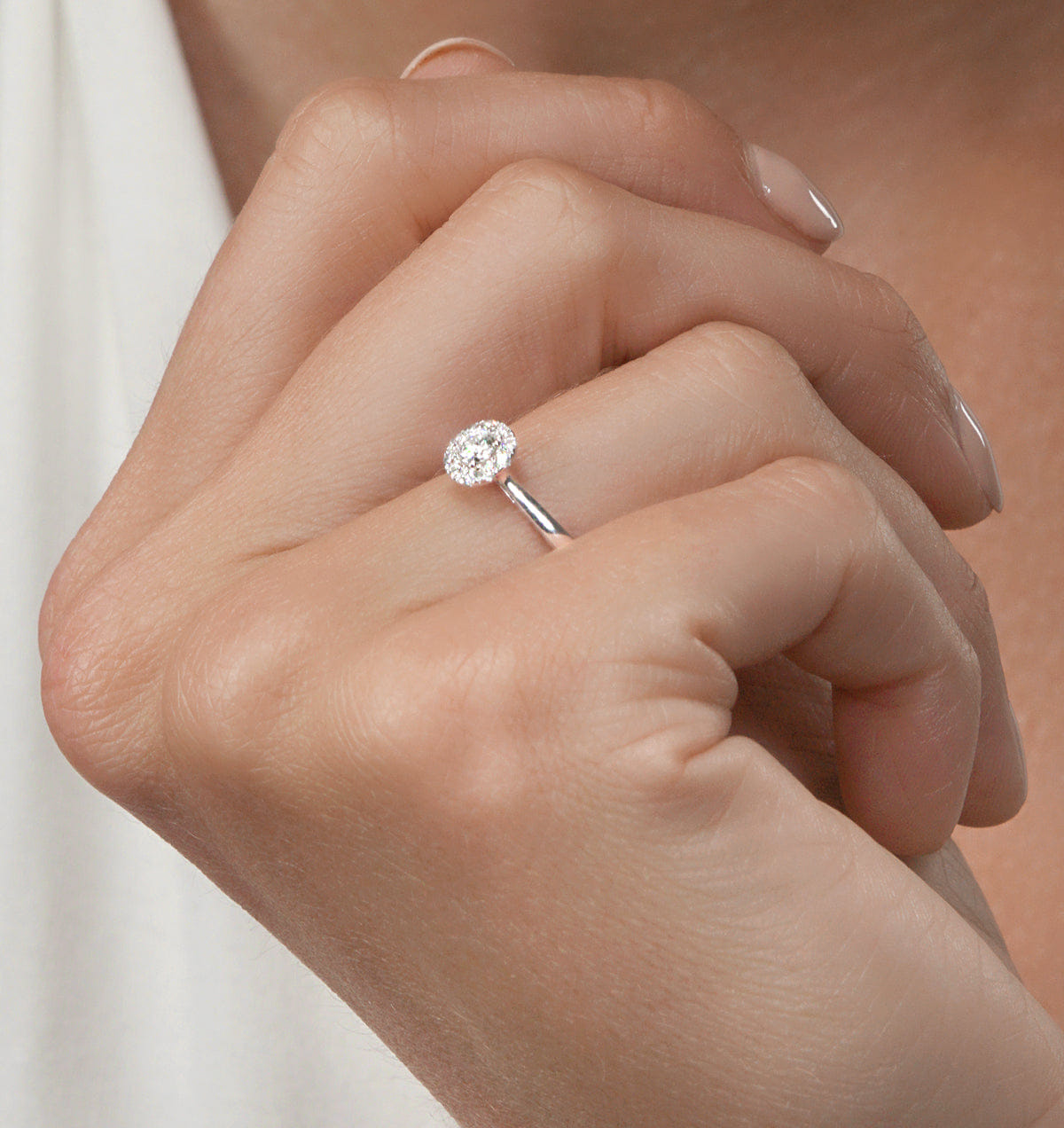 Diamond Lab Diamond Halo Engagement Ring 0.25ct H/Si in 9K White Gold