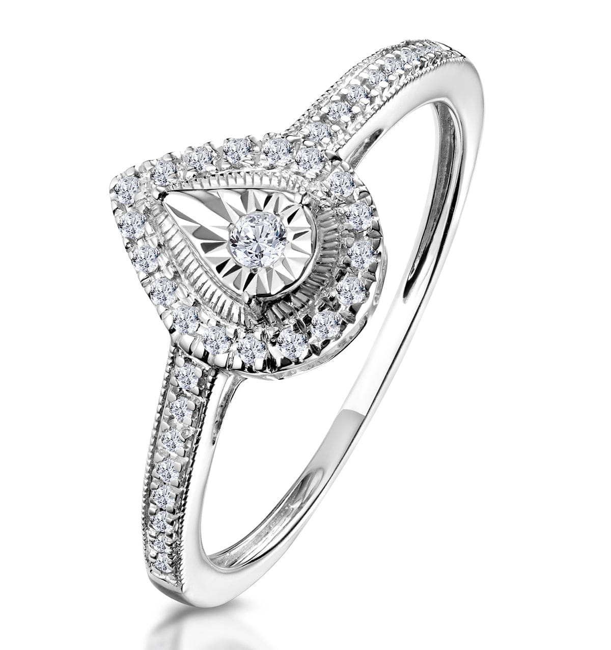 Diamond Masami Pear Shaped Pave Diamond Engagement Ring 0.15ct 9K White Gold