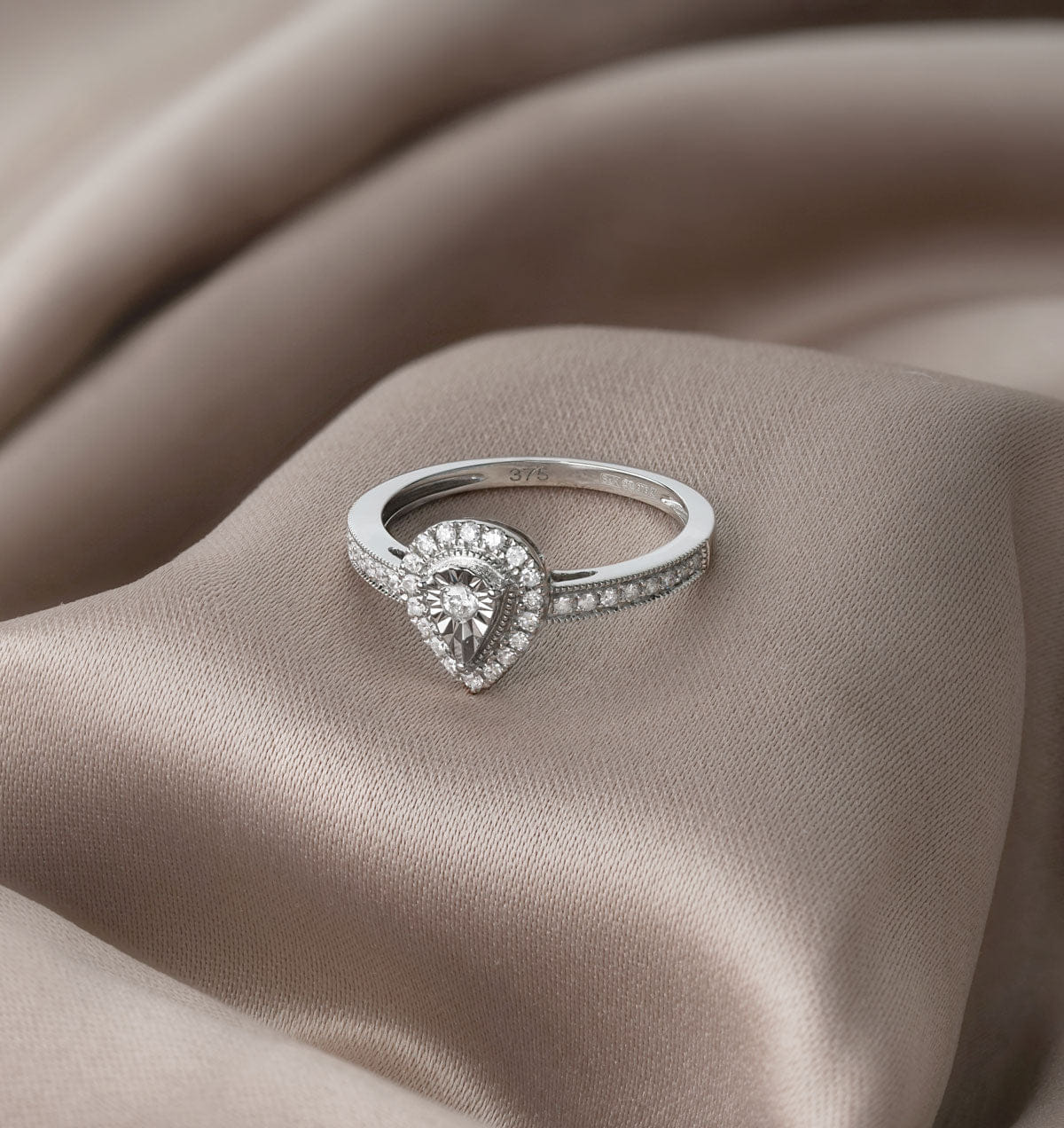 Diamond Masami Pear Shaped Pave Diamond Engagement Ring 0.15ct 9K White Gold