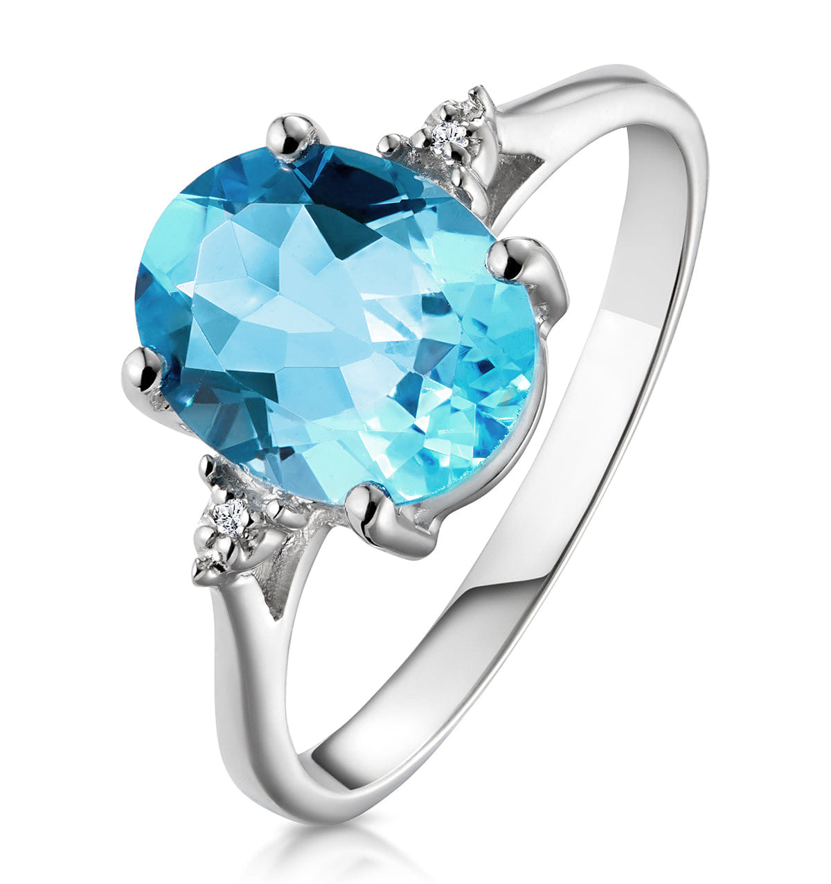 Diamond 9K White Gold Diamond and 2.60ct Blue Topaz Ring