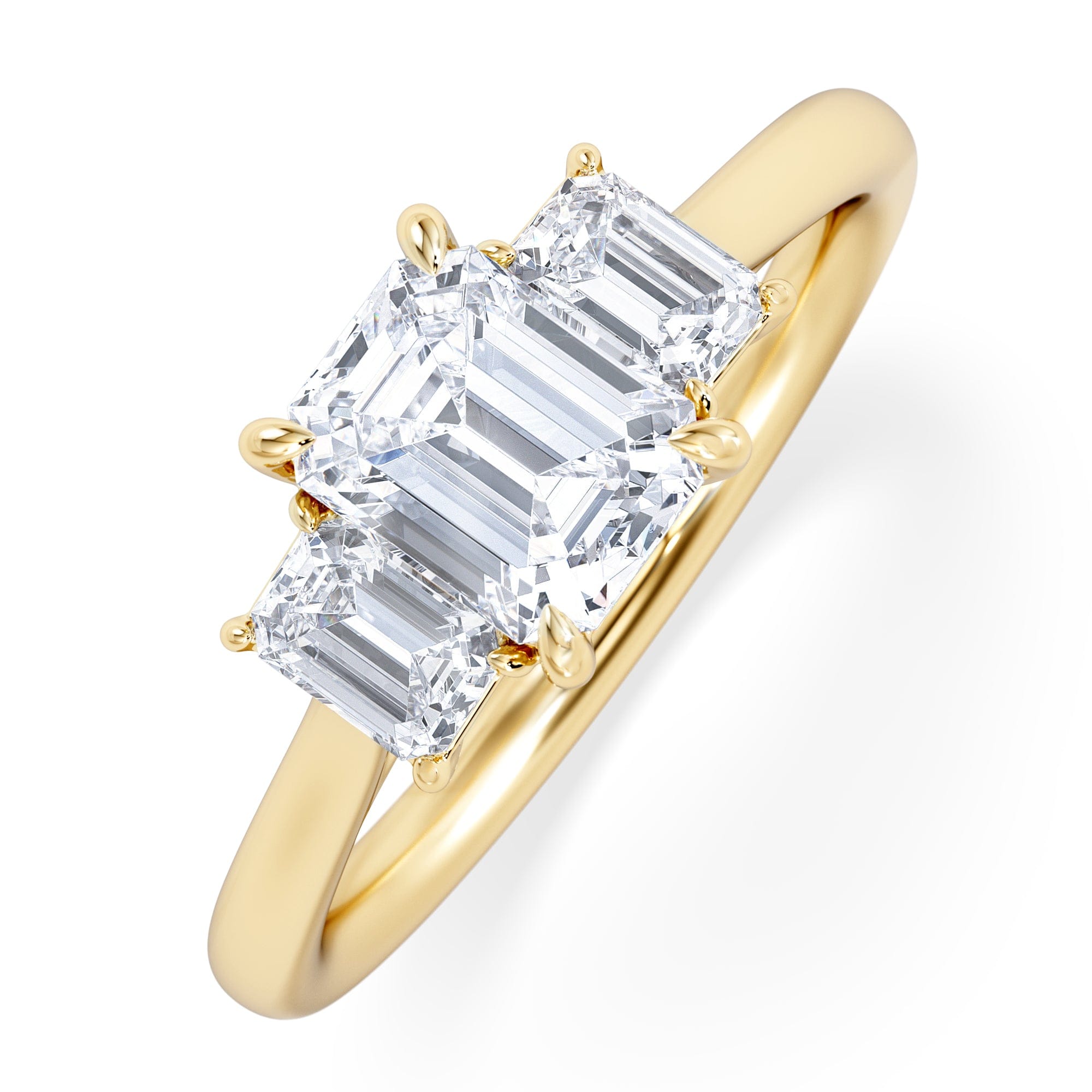 Diamond Evoke 1.00ct Emerald Cut Lab Diamond 3 Stone Ring in 9K Yellow Gold