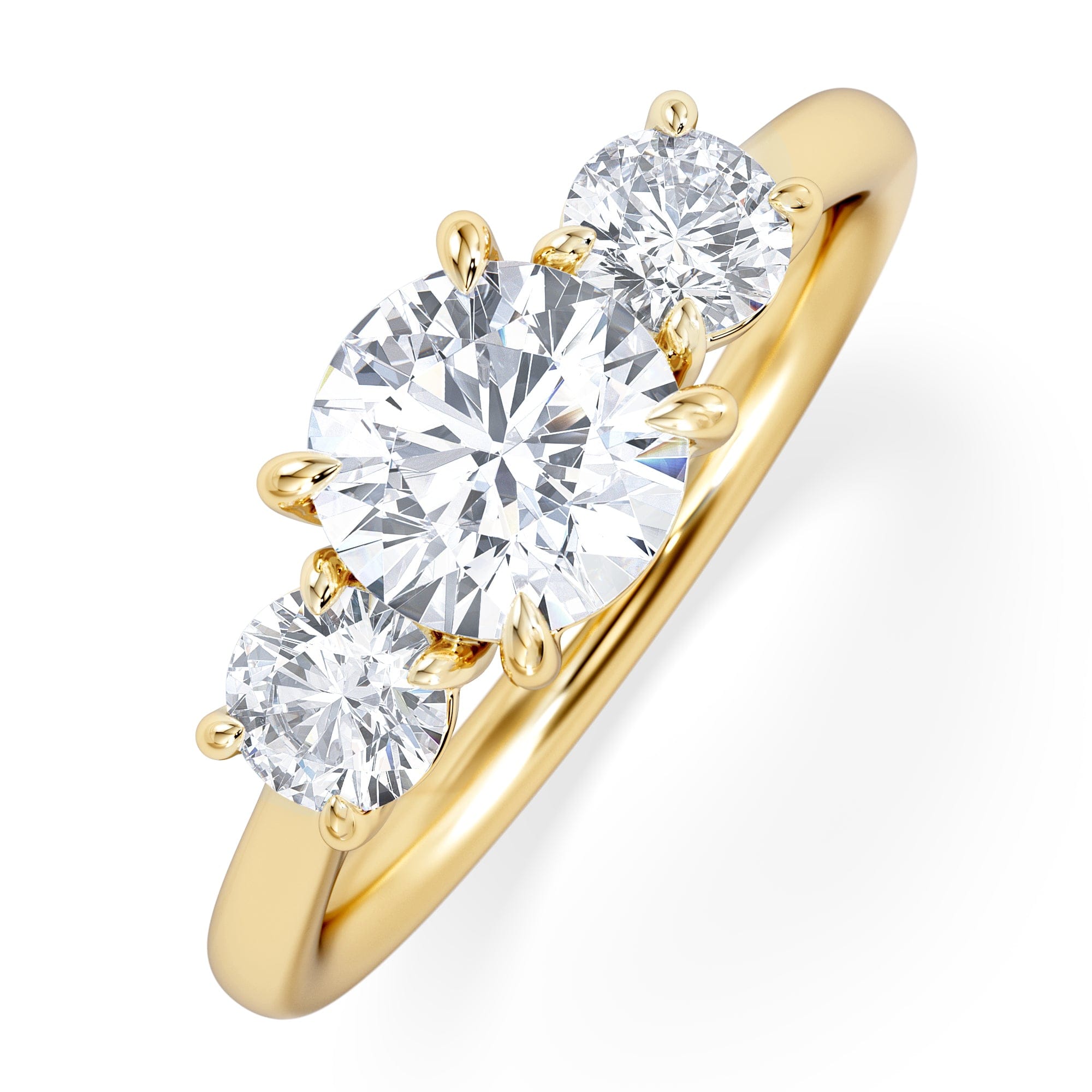 Diamond Evoke 1.00ct Round Cut Lab Diamond 3 Stone Ring in 9K Yellow Gold
