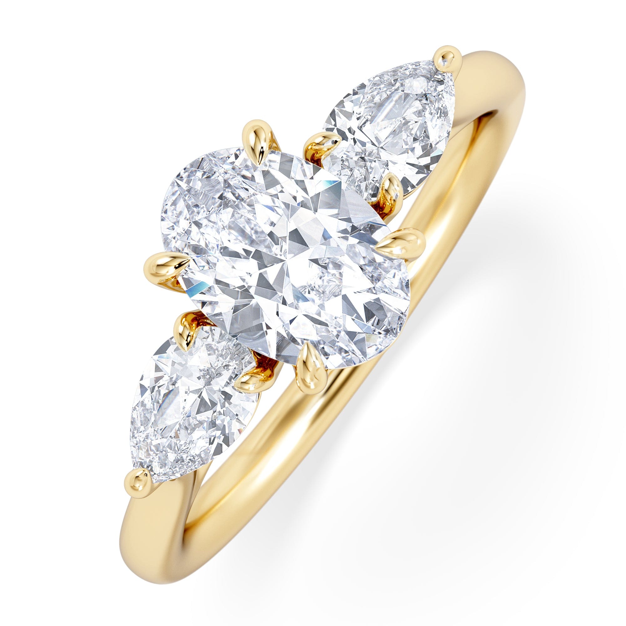 Diamond Evoke 1.00ct Oval Cut Lab Diamond 3 Stone Ring in 9K Yellow Gold