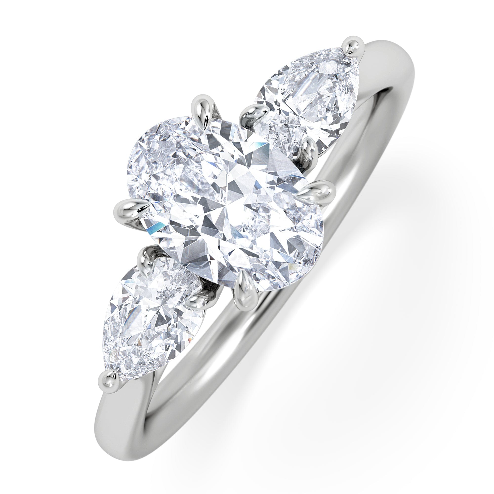 Diamond Evoke 1.00ct Oval Cut Lab Diamond 3 Stone Ring in 9K White Gold