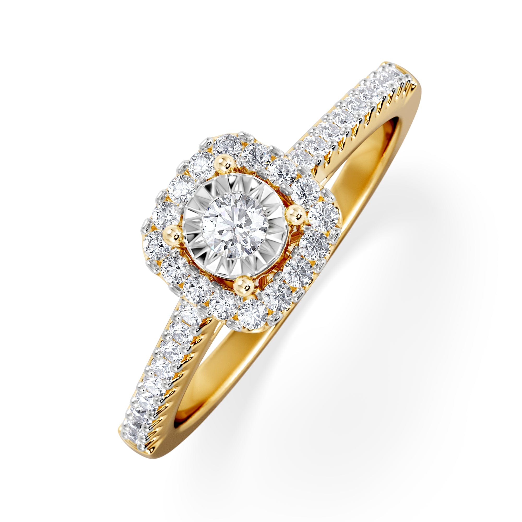 Diamond Masami Diamond Halo Engagement Ring 0.25ct Pave Set in 9K Yellow Gold
