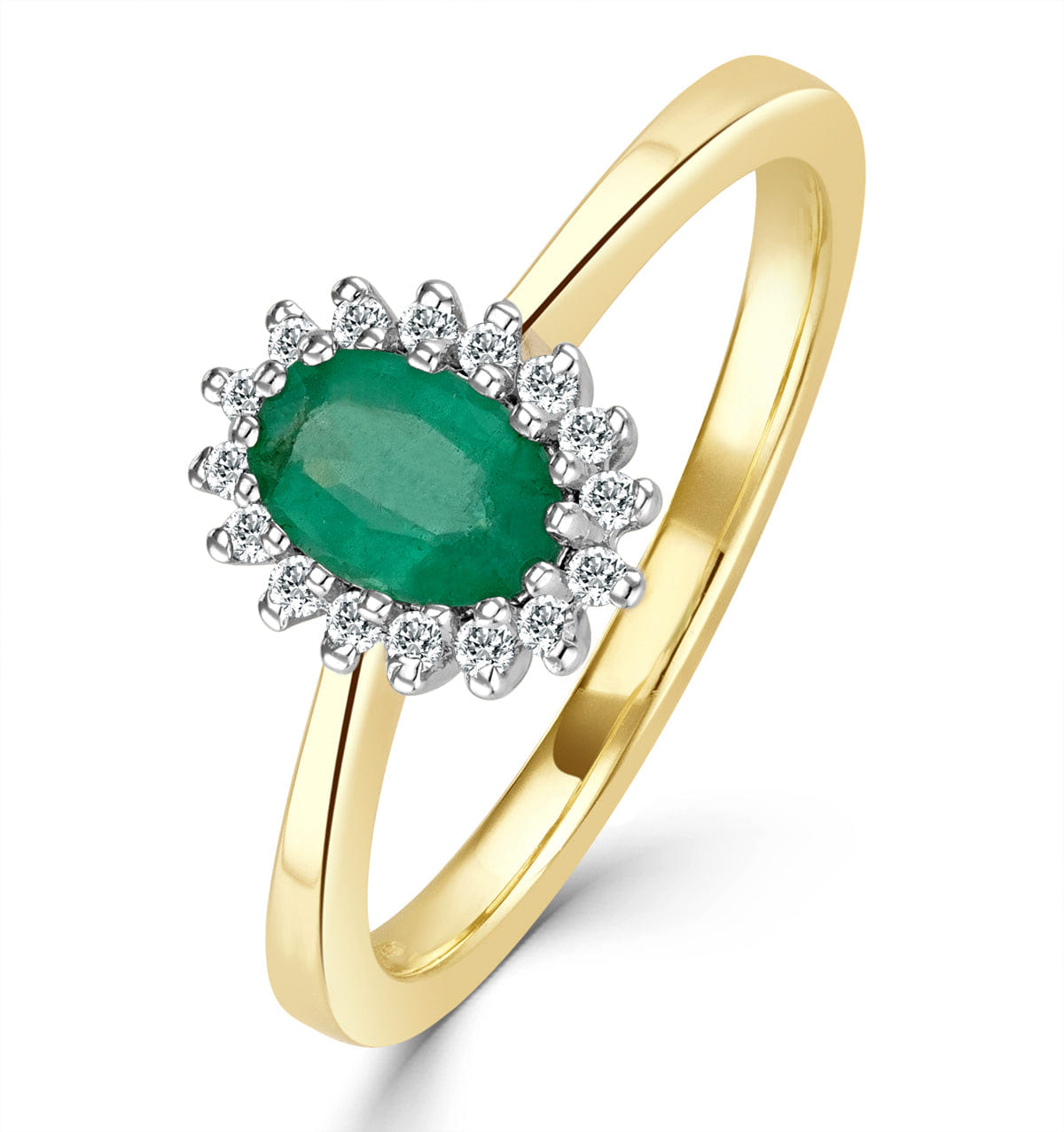Diamond Emerald 6 x 4 mm And Diamond 9K Gold Ring A3205