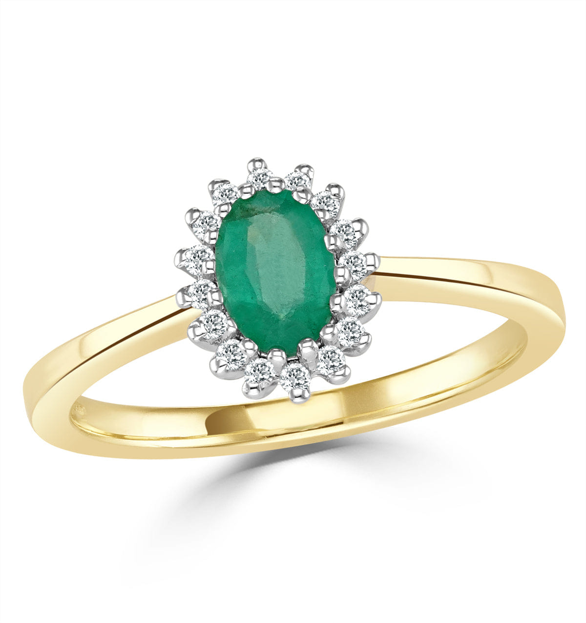 Diamond Emerald 6 x 4 mm And Diamond 9K Gold Ring A3205