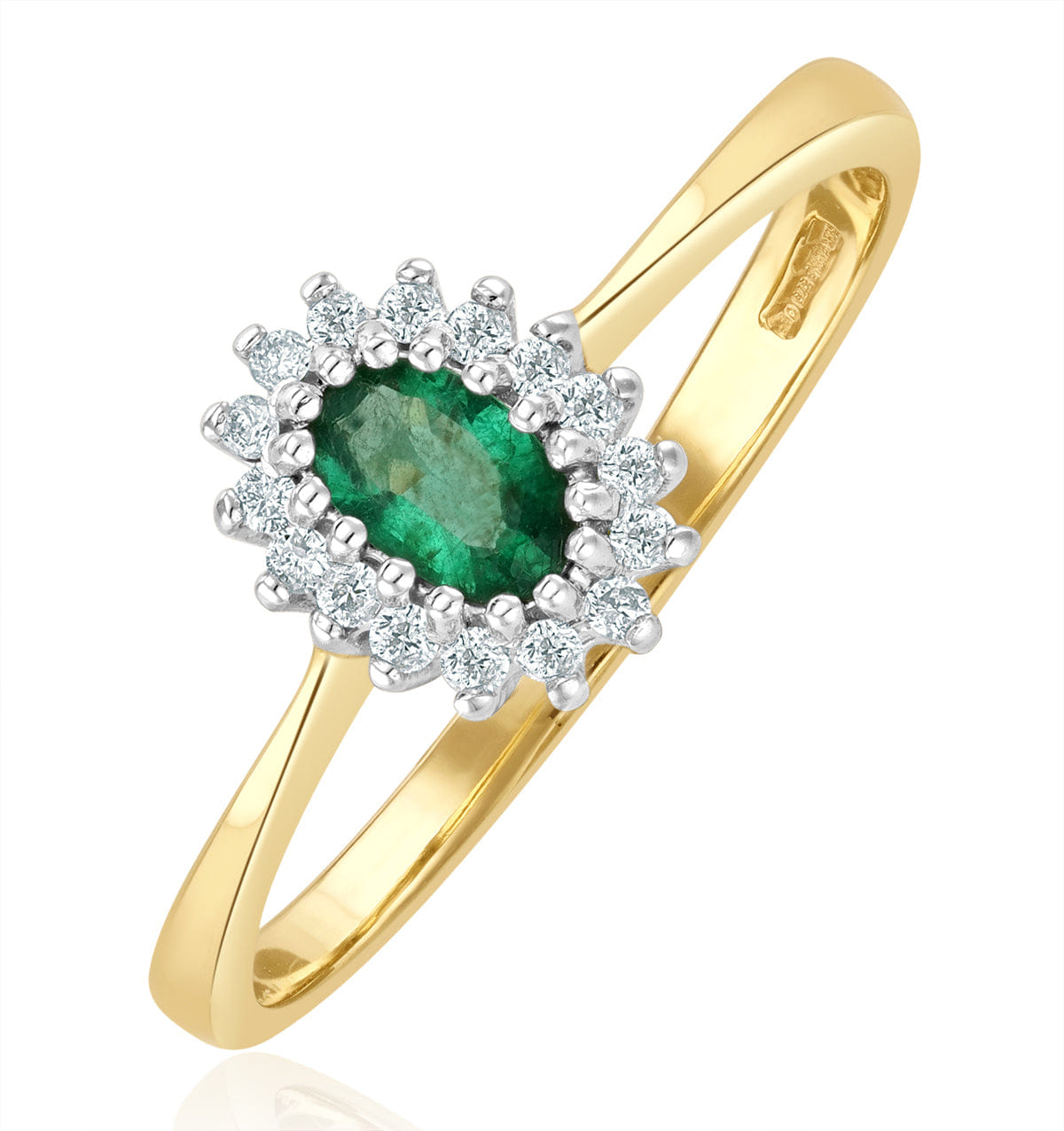 Diamond Emerald 5 x 3 mm And Diamond 9K Gold Ring