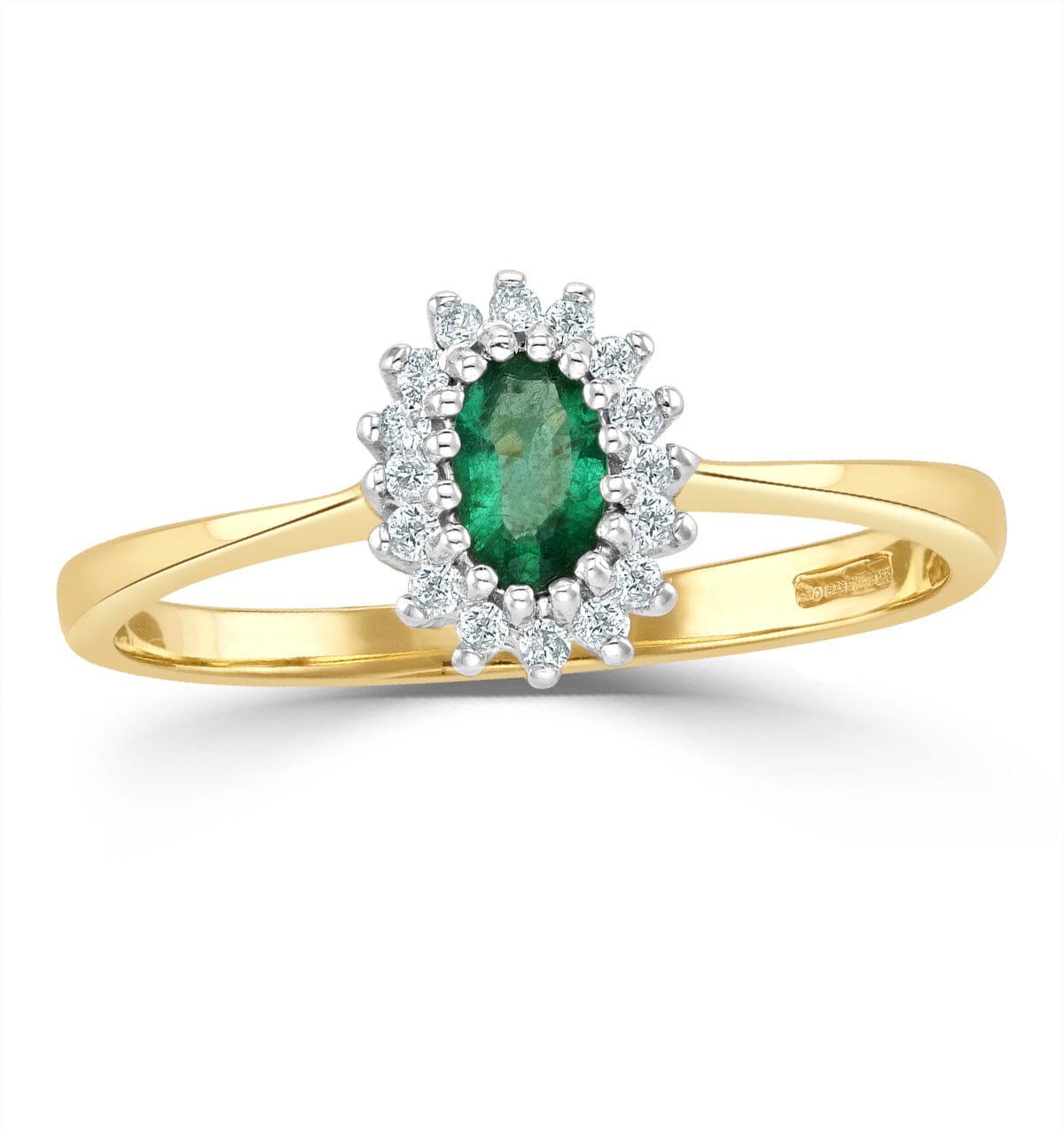 Diamond Emerald 5 x 3 mm And Diamond 9K Gold Ring