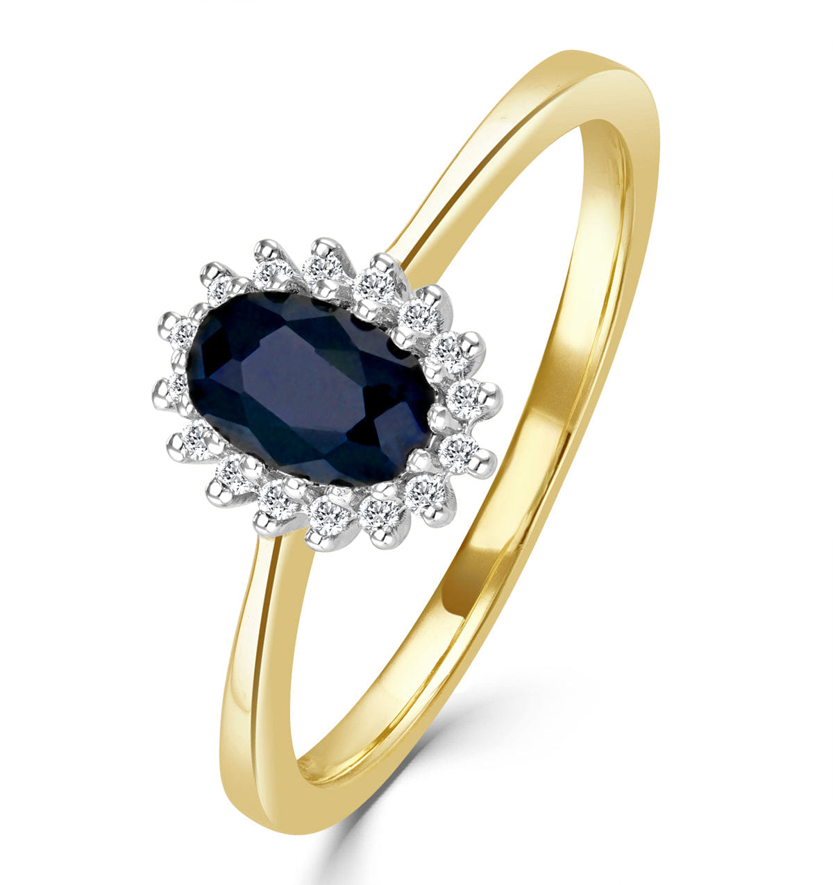 Diamond Sapphire 6 x 4 mm And Diamond 9K Gold Ring