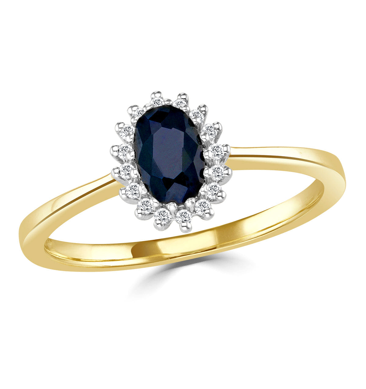 Diamond Sapphire 6 x 4 mm And Diamond 9K Gold Ring