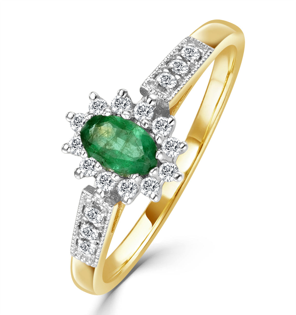 Diamond Emerald 5 x 3 mm And Diamond 9K Gold Ring A3203