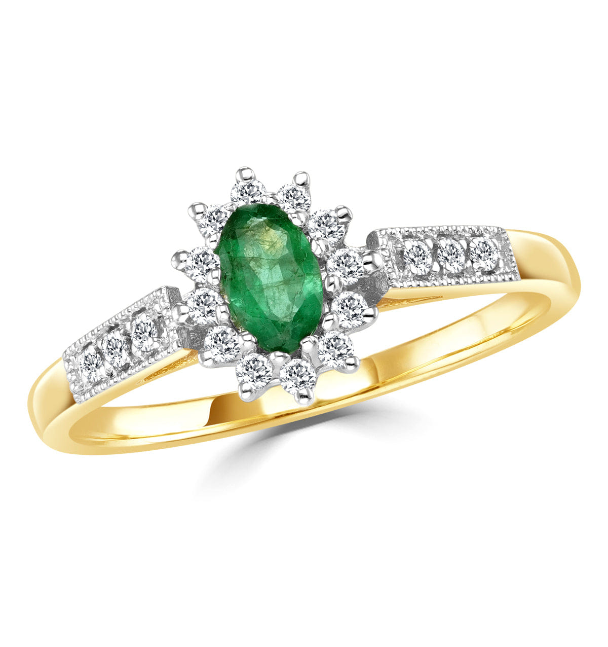 Diamond Emerald 5 x 3 mm And Diamond 9K Gold Ring A3203