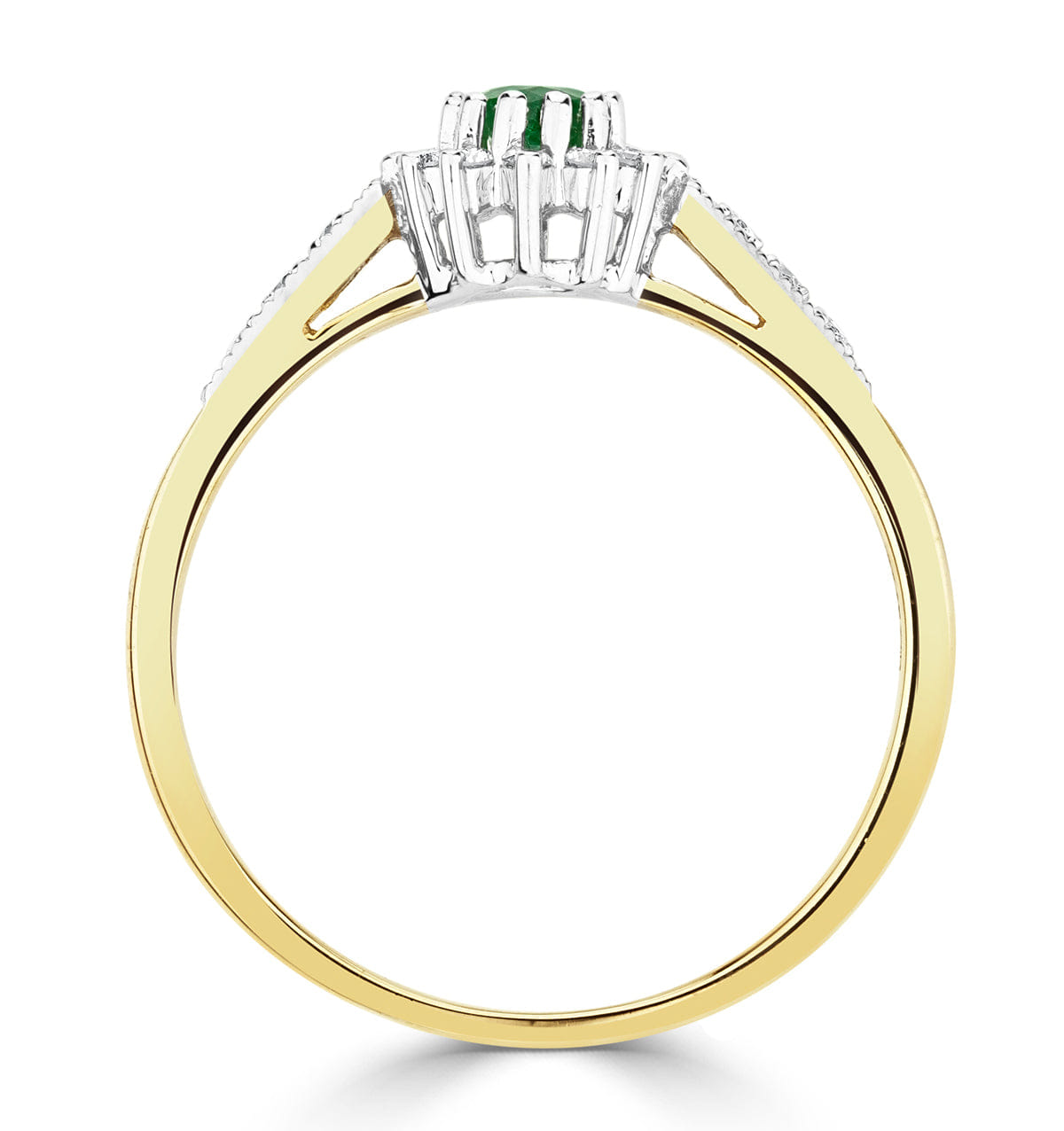 Diamond Emerald 5 x 3 mm And Diamond 9K Gold Ring A3203