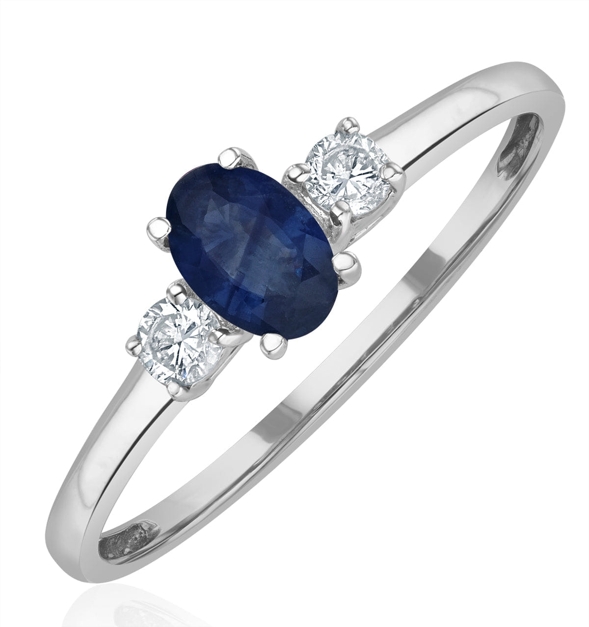 Diamond Sapphire 6 x 4 mm And Diamond 18K White Gold Ring