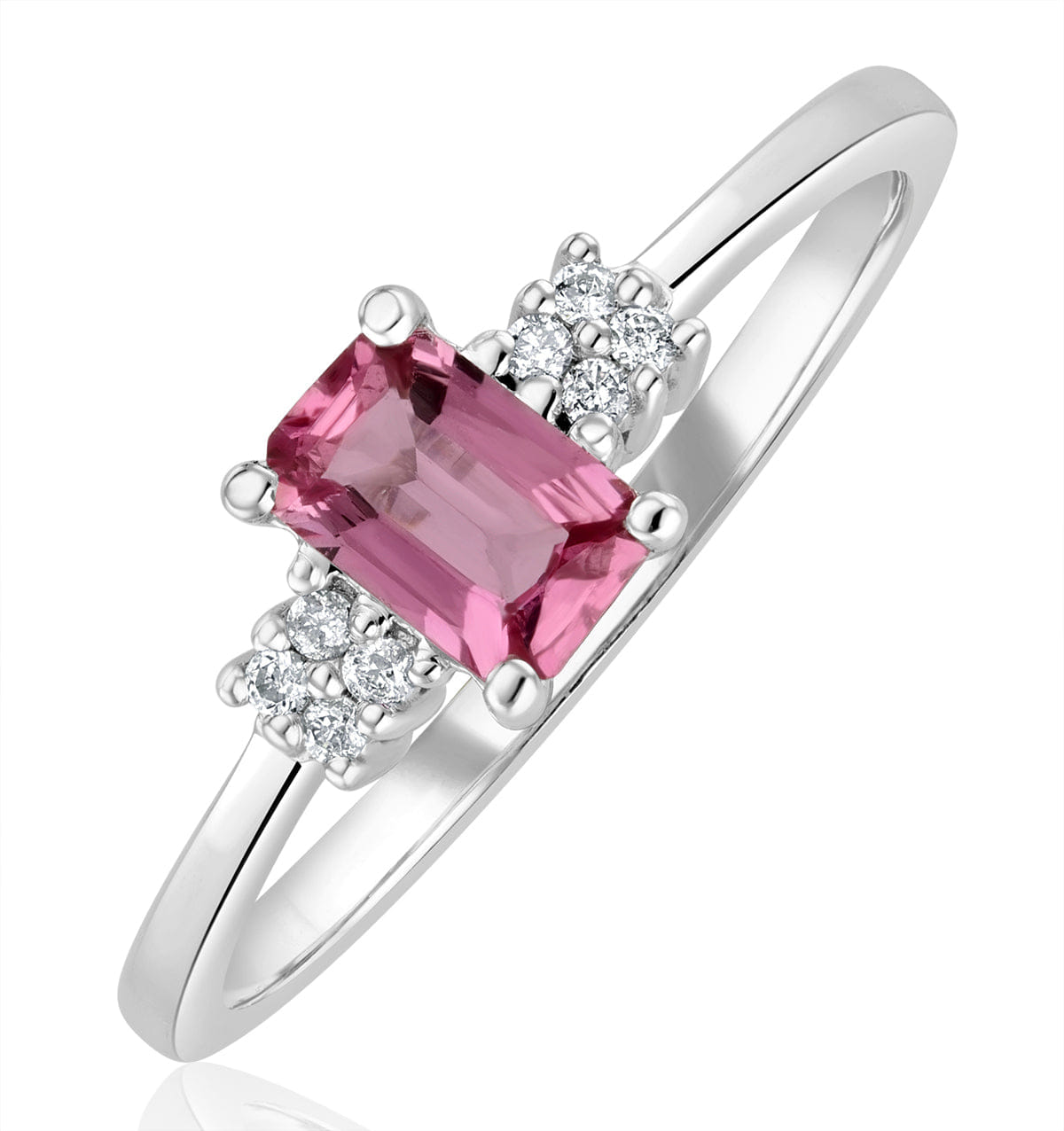 Diamond 9K White Gold Diamond Pink Sapphire Ring 0.06ct