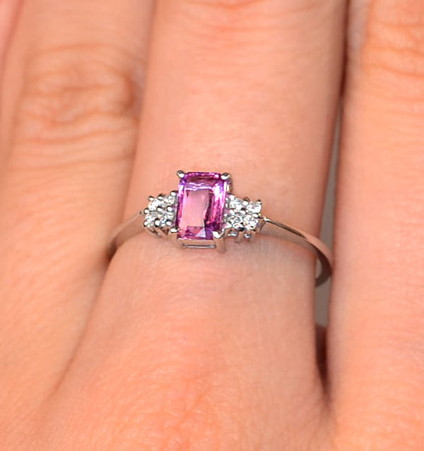 Diamond 9K White Gold Diamond Pink Sapphire Ring 0.06ct