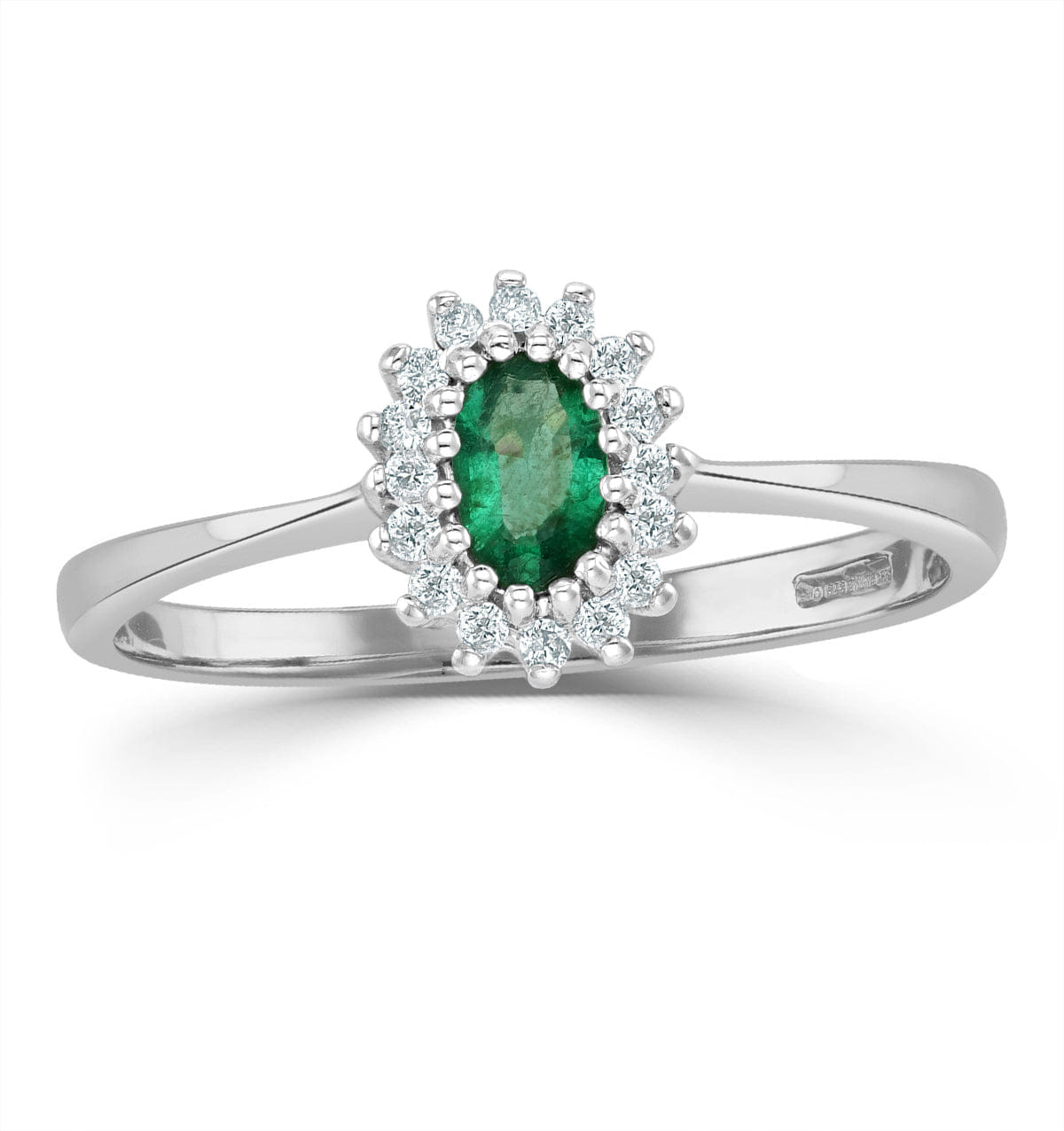 Diamond Emerald 5 x 3 mm And Diamond 9K White Gold Ring A4450