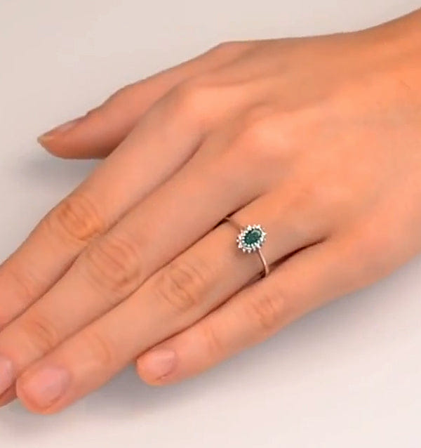 Diamond Emerald 5 x 3 mm And Diamond 9K White Gold Ring A4450