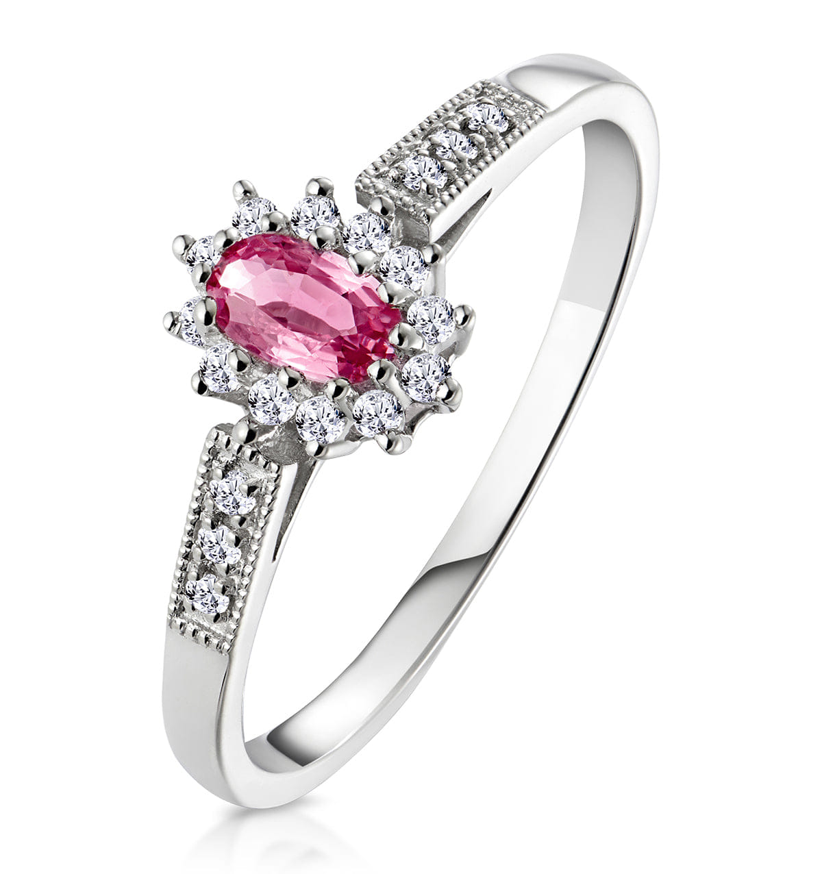 Diamond 9K White Gold Diamond Pink Sapphire Ring 0.14ct