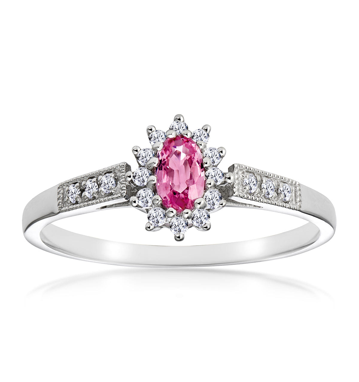 Diamond 9K White Gold Diamond Pink Sapphire Ring 0.14ct