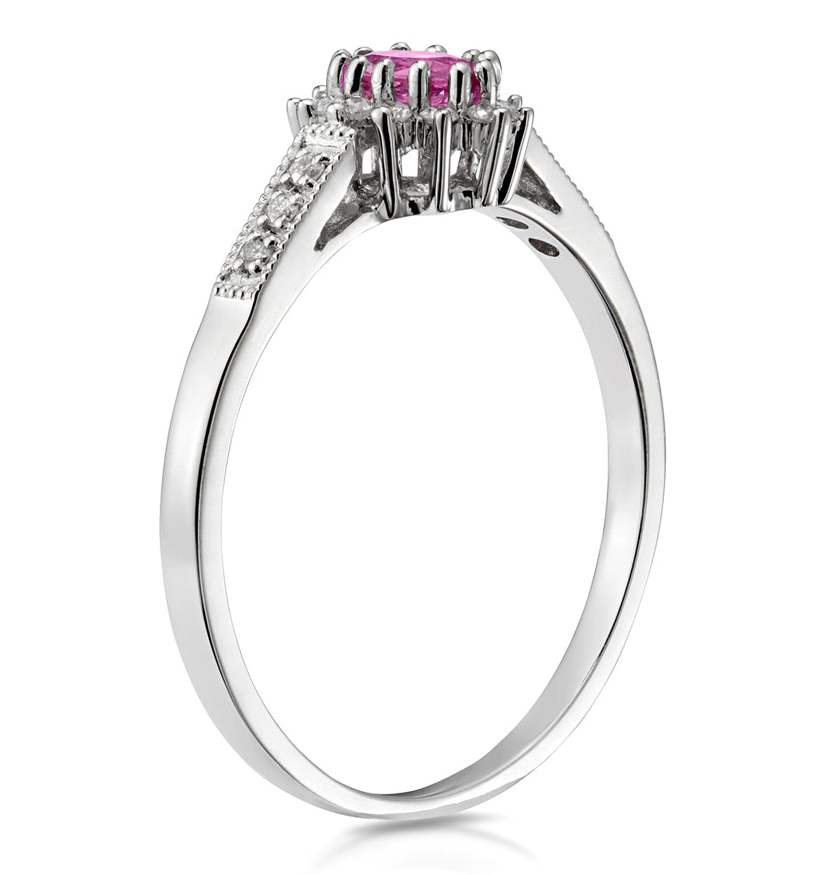 Diamond 9K White Gold Diamond Pink Sapphire Ring 0.14ct
