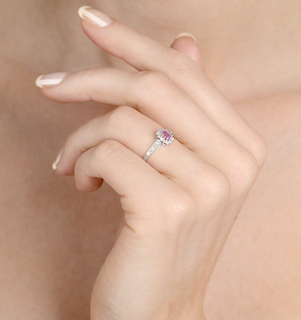 Diamond 9K White Gold Diamond Pink Sapphire Ring 0.14ct