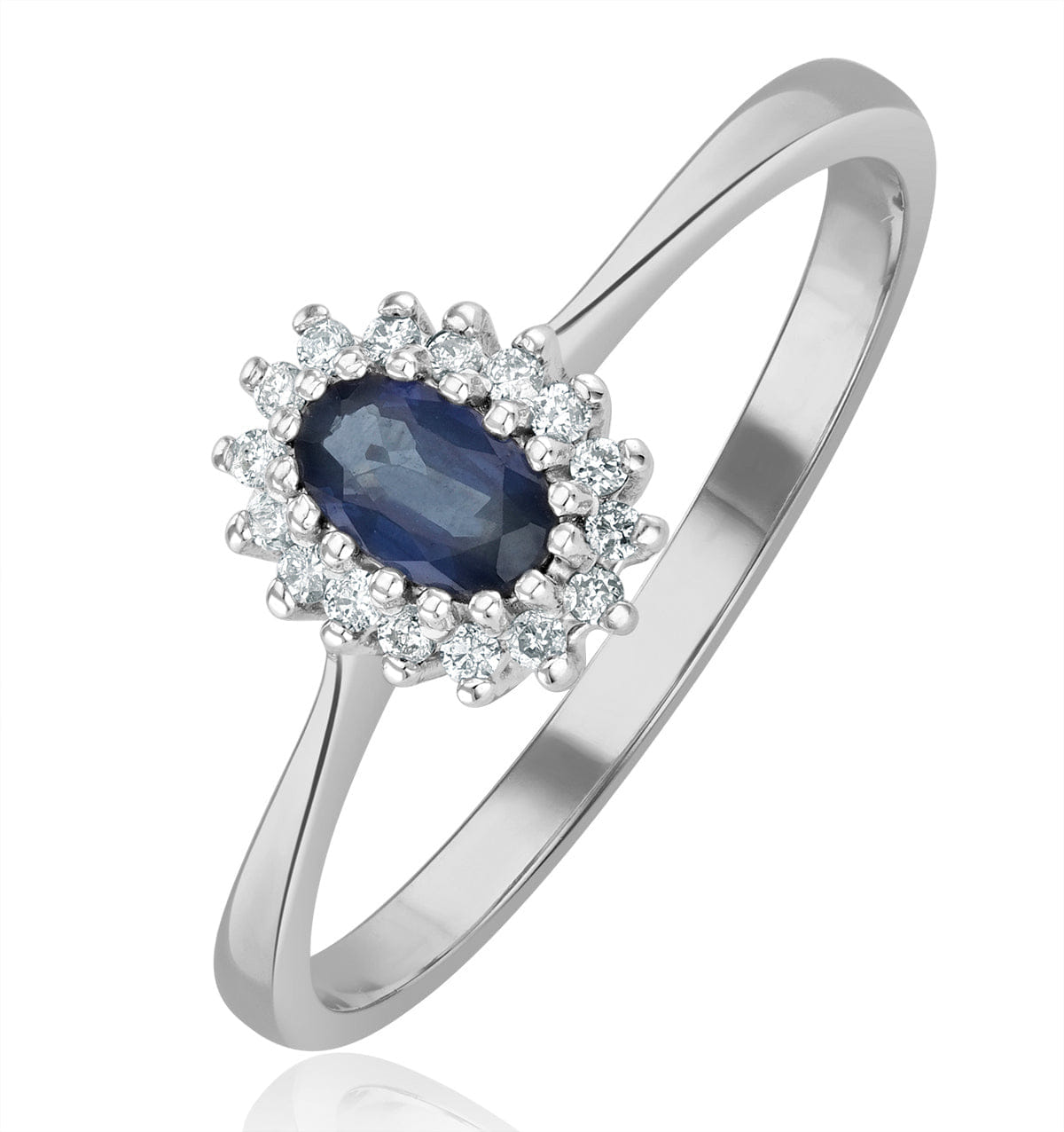 Diamond Sapphire 5 x 3 mm And Diamond 9K White Gold Ring A4432