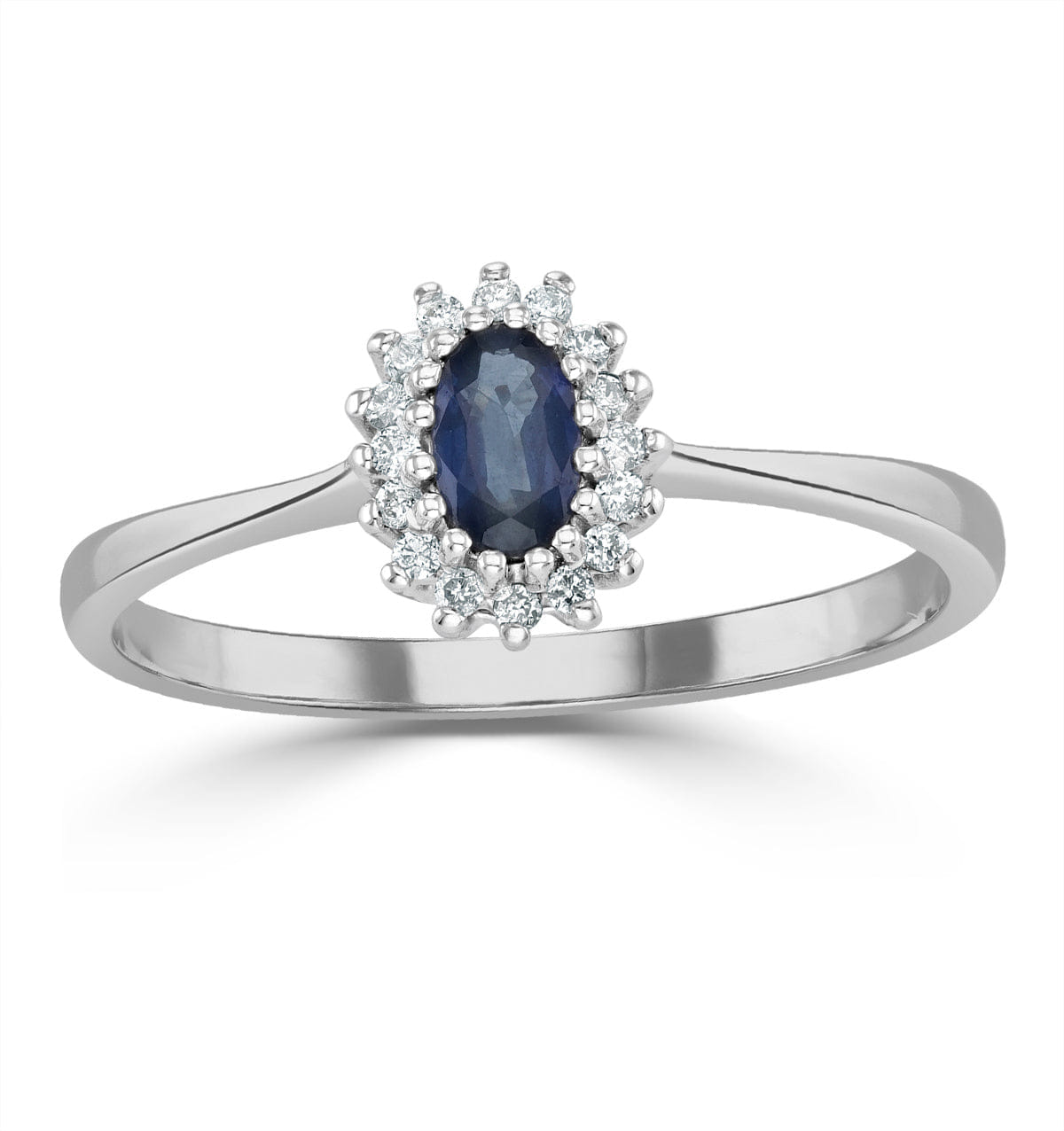 Diamond Sapphire 5 x 3 mm And Diamond 9K White Gold Ring A4432