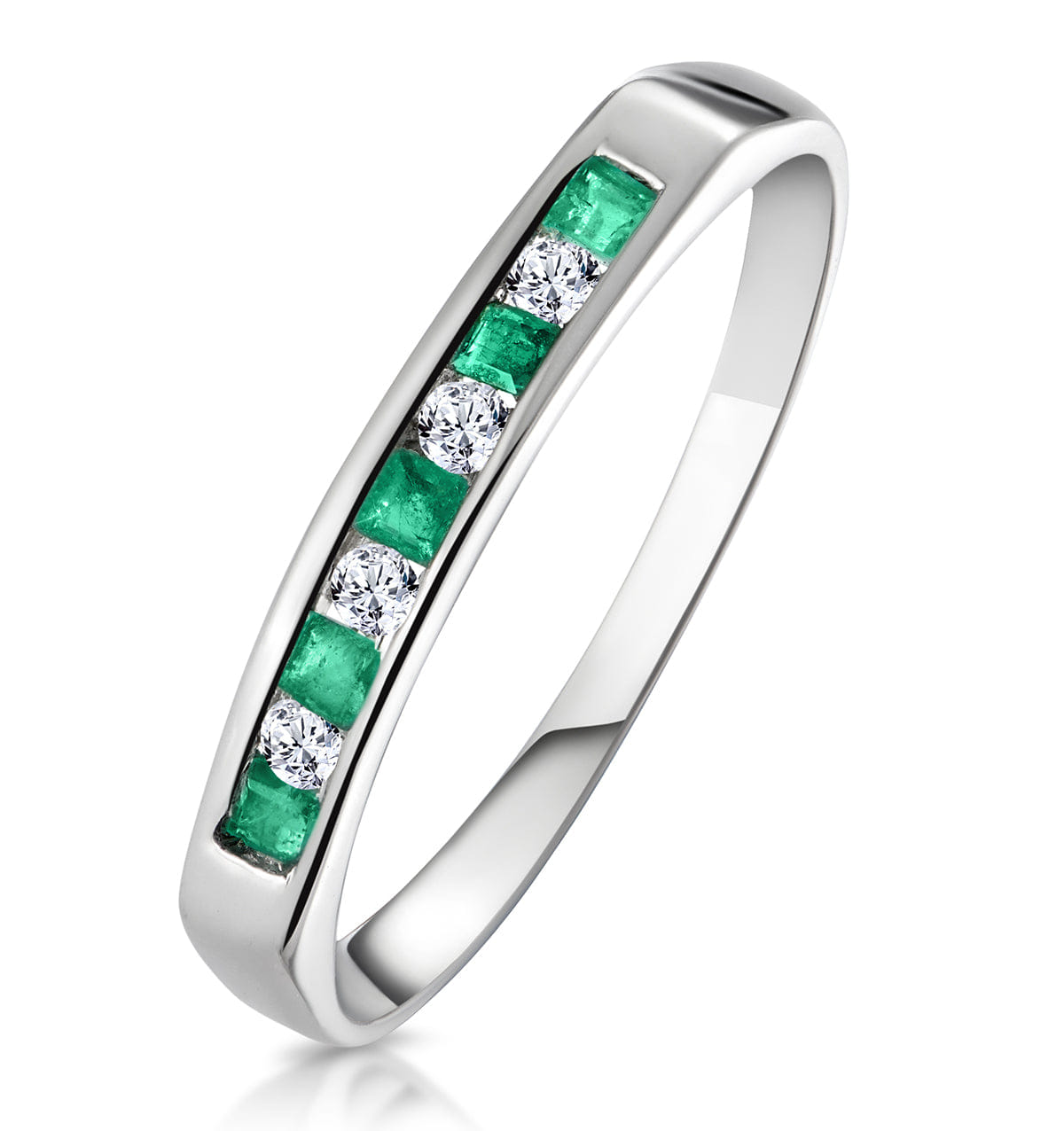 Diamond Emerald 0.15ct And Diamond 9K White Gold Ring