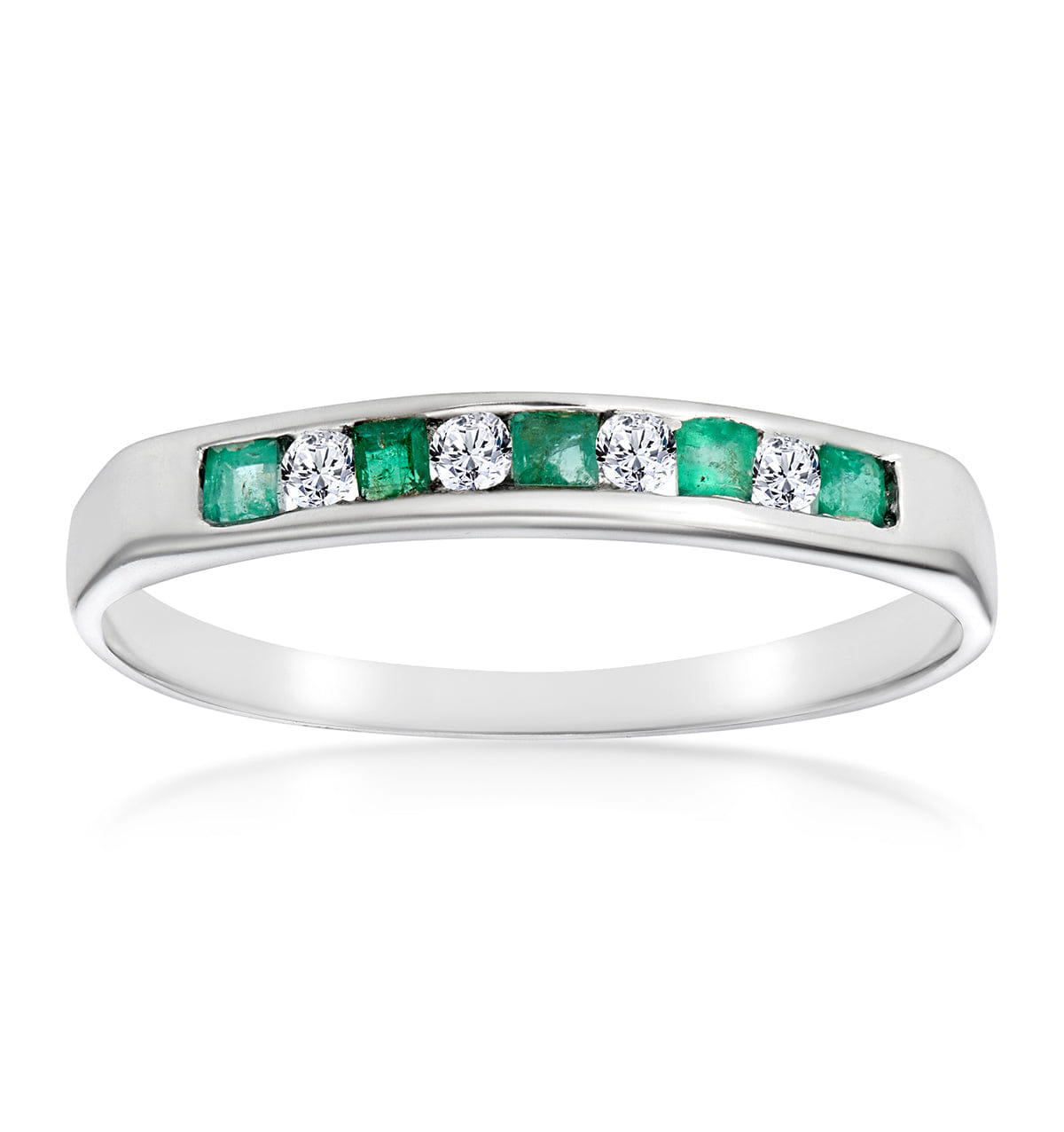 Diamond Emerald 0.15ct And Diamond 9K White Gold Ring