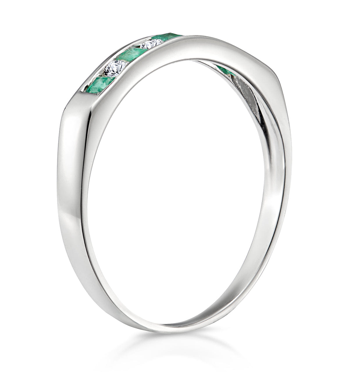 Diamond Emerald 0.15ct And Diamond 9K White Gold Ring