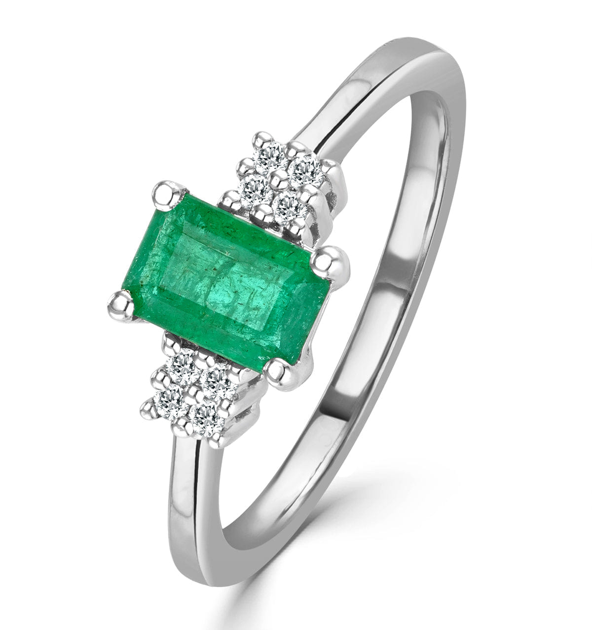 Diamond Emerald 6 x 4 mm And Diamond 9K White Gold Ring A3078