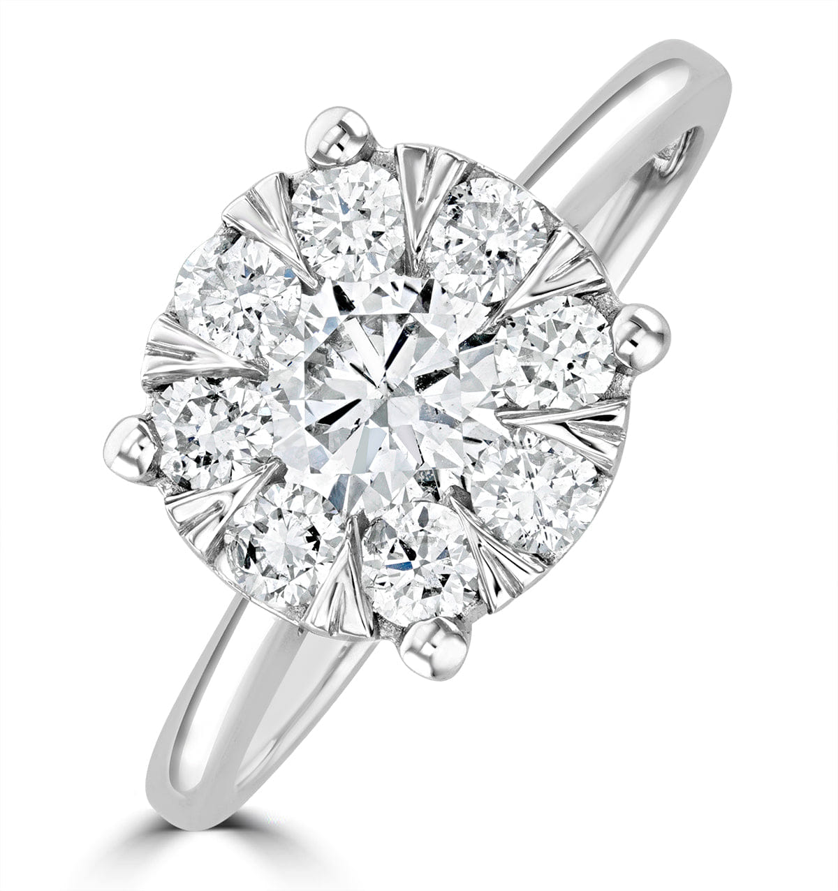 Solitaire 1 Carat Lab Diamond Cluster Solitaire Ring H/Si in 9K White Gold