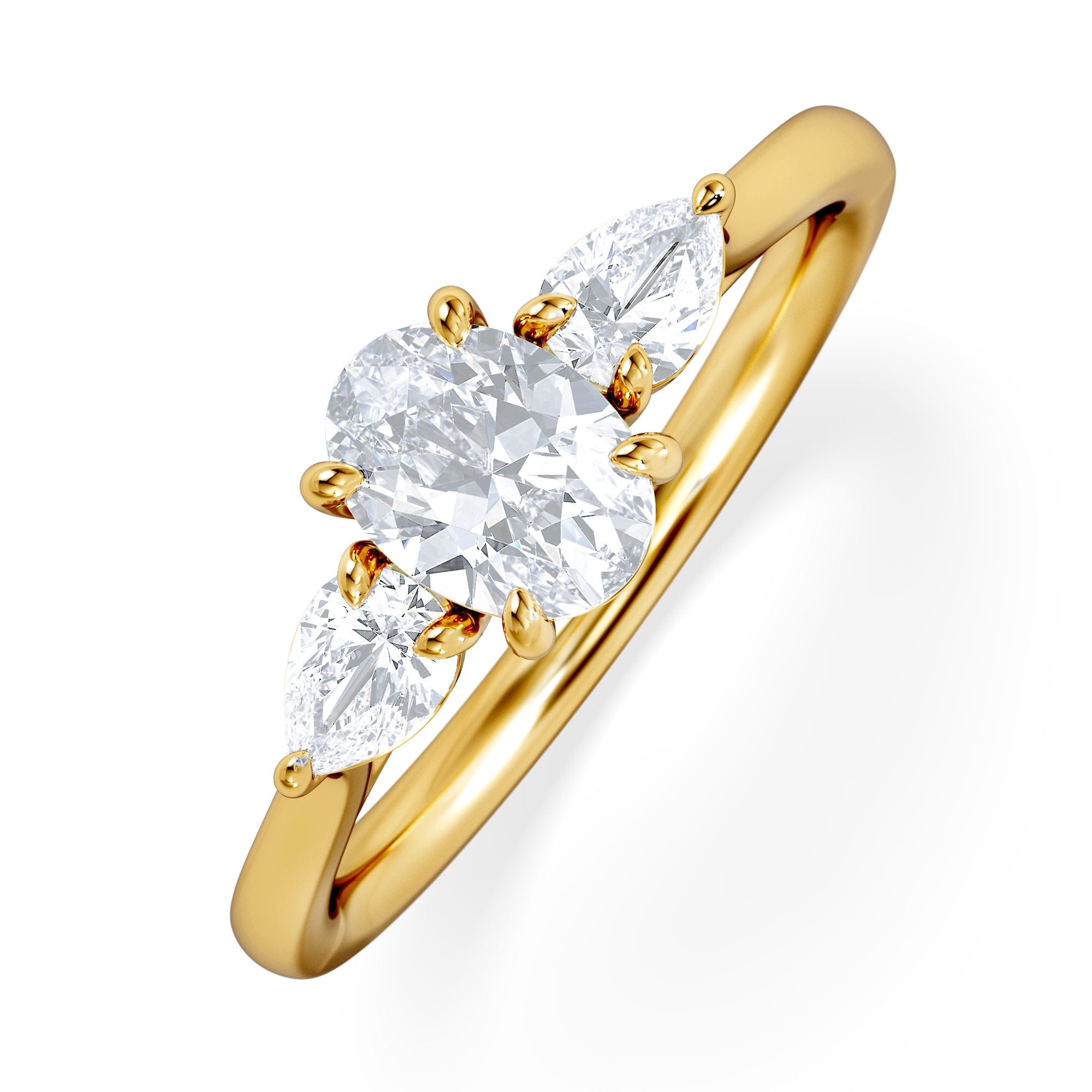 Diamond Evoke 3 Stone Oval Cut Lab Diamond Ring 0.50ct in 9K Yellow Gold